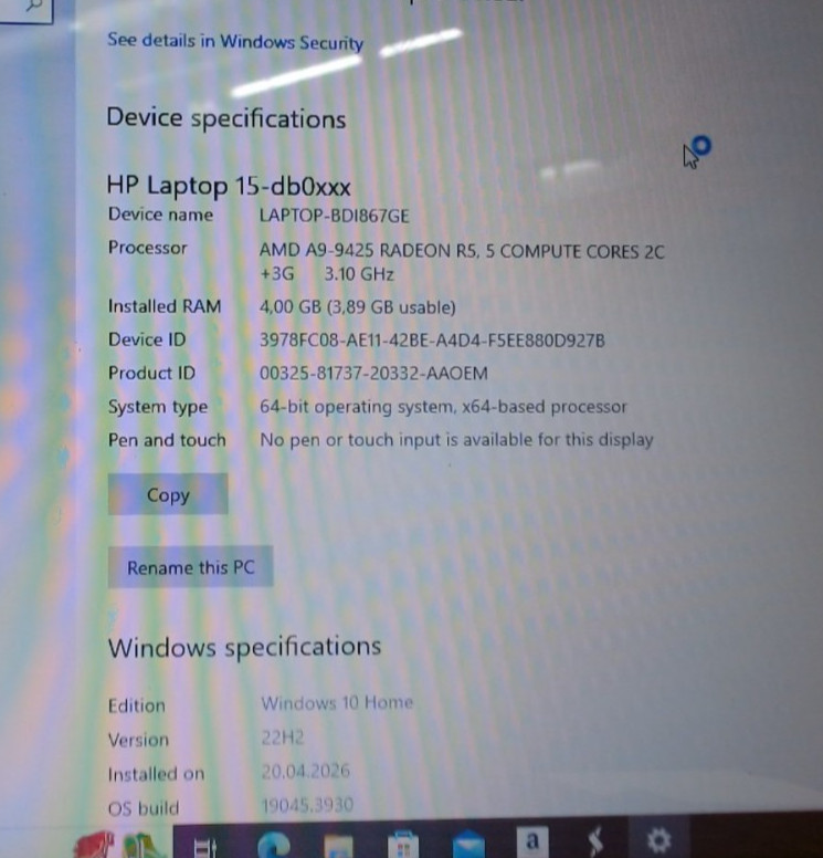 HP 15-DB0031NR Laptop 15.6″ AMD A9-9425 Radeon R5 4GB RAMS 1TB HDD *READ*