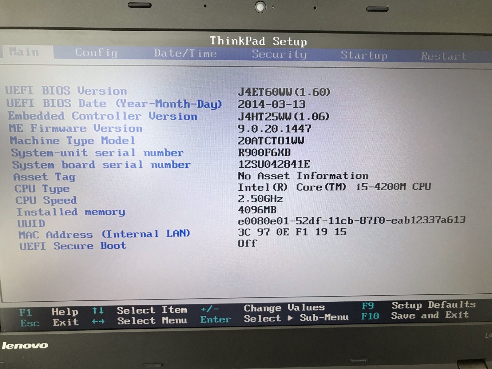 LENOVO THINKPAD L440/ I5-4200M/ 2.5GHZ/ 4GB RAM/ NO HDD/ WITH CADDY