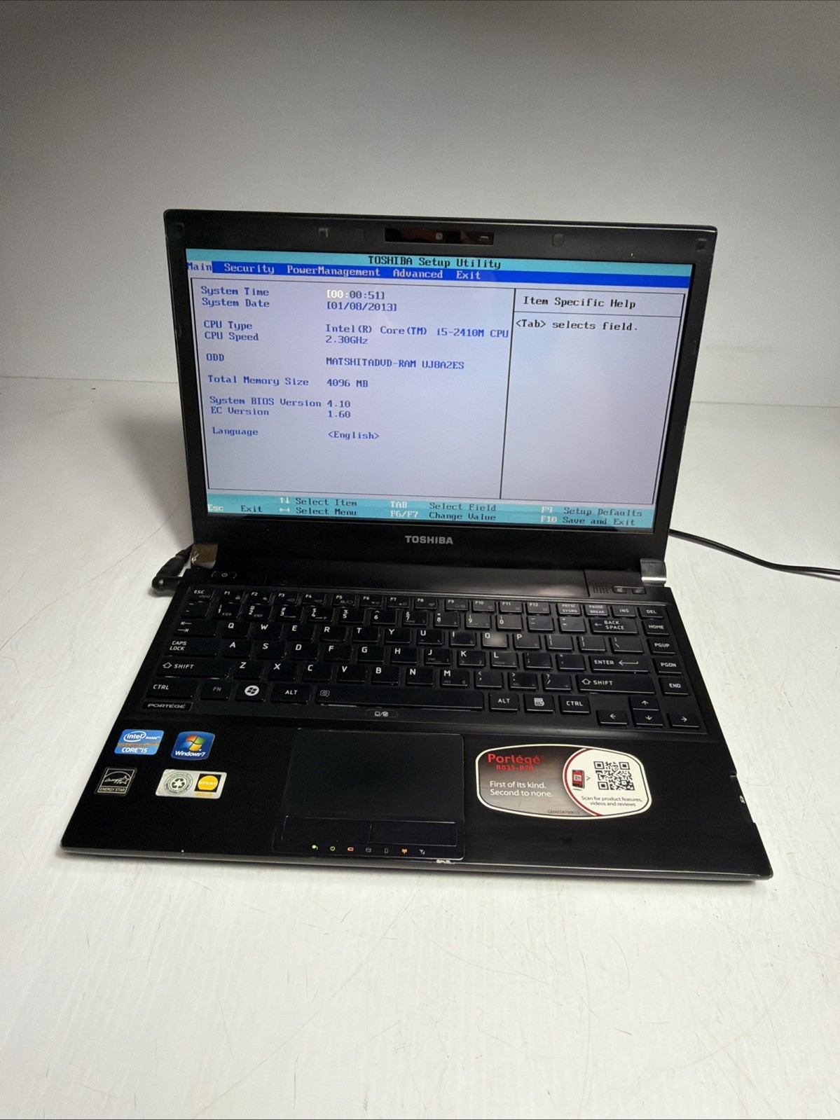Toshiba Portege R835-P70 13″ Laptop i5-2410m 4gb Ram No Drives Boots Bios