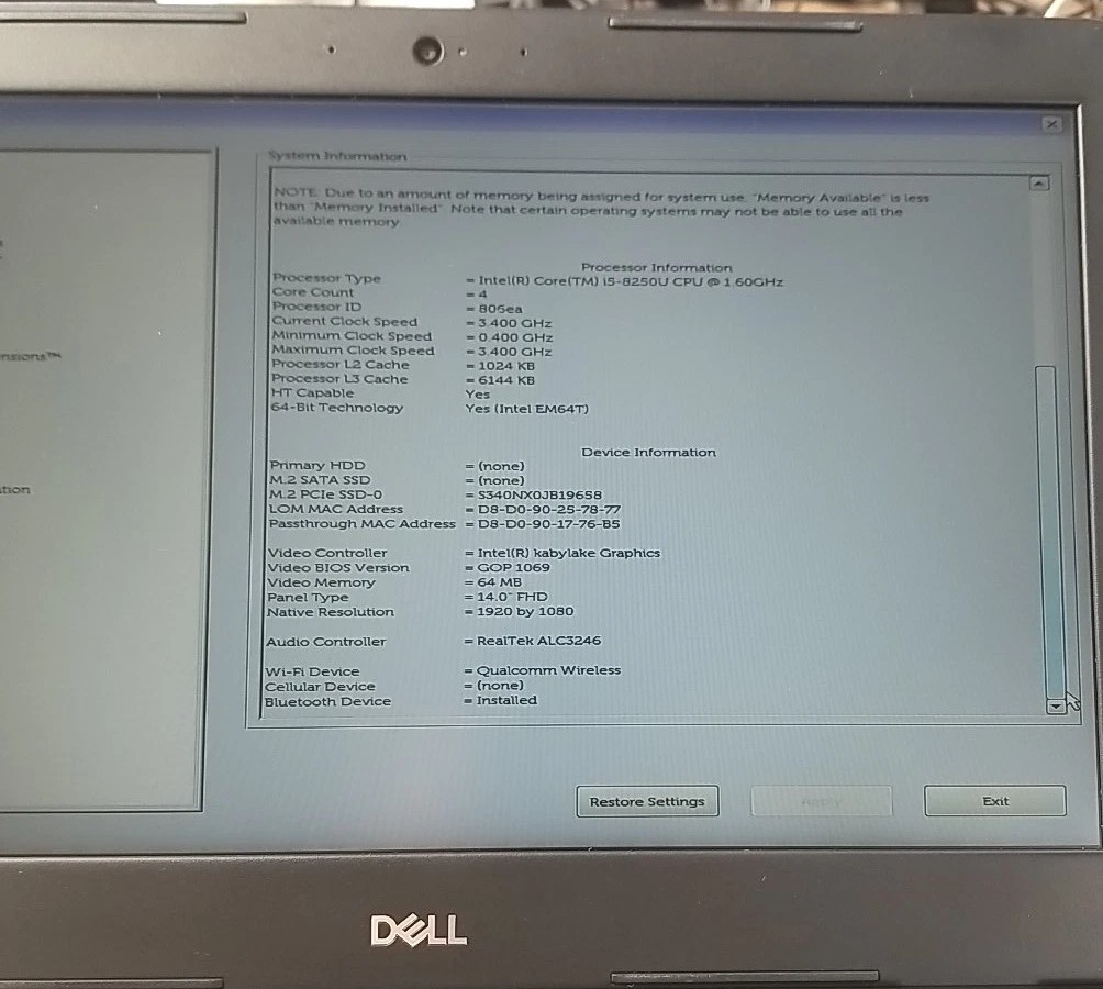 Dell Latitude 3490 14″ W/ INTEL i5-8250U 1.60GHz – 16GB RAM, 256GB. *READ⬇️*
