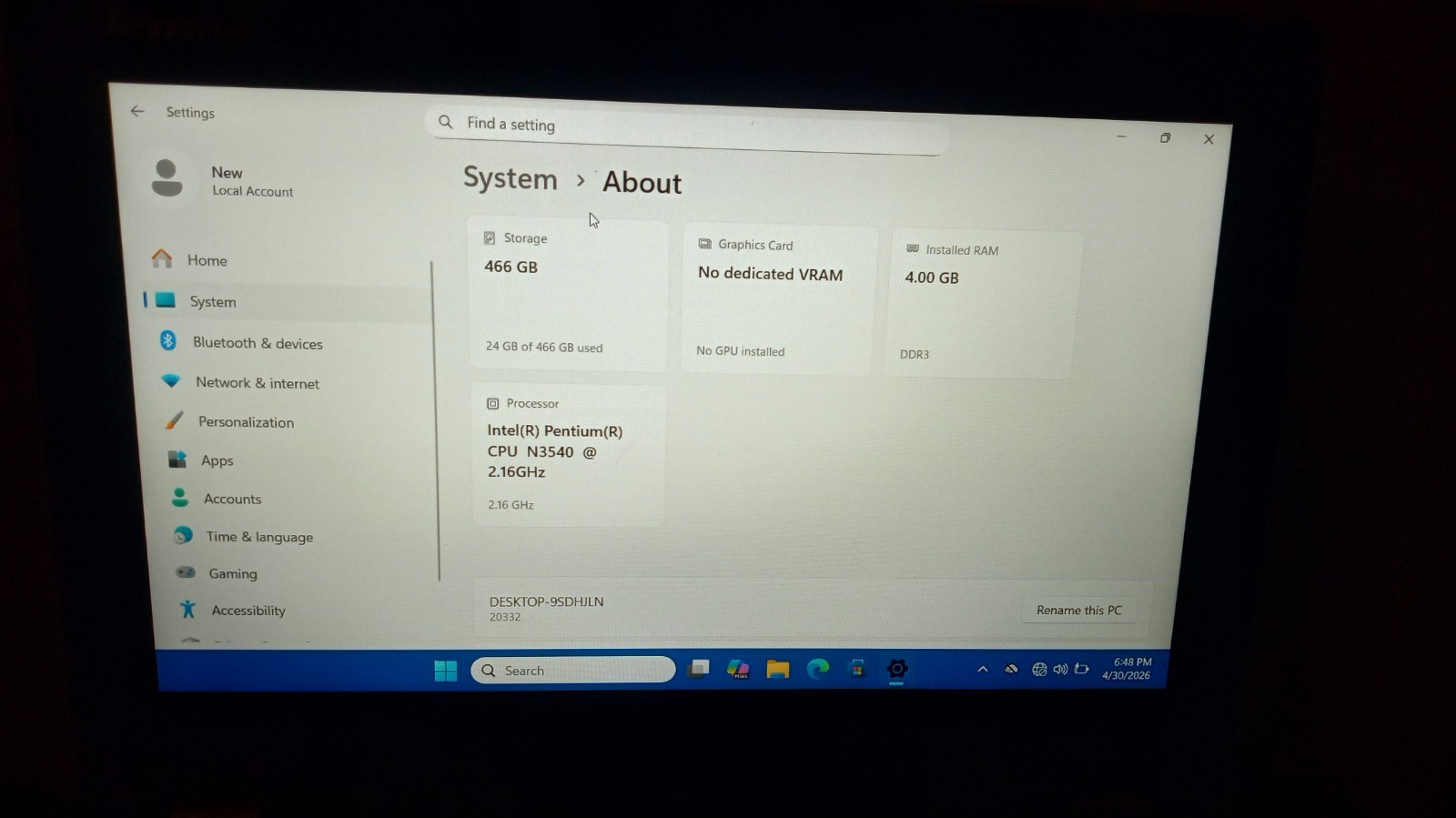 Lenovo N3540@2.16ghz 500gb ssd 4gb ram