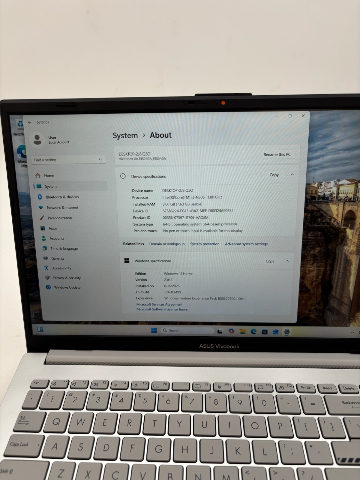 Asus VivoBook Go E1504GA 15.6″ 256 GB SSD 8 GB RAM I3-N305 Windows 11 READ