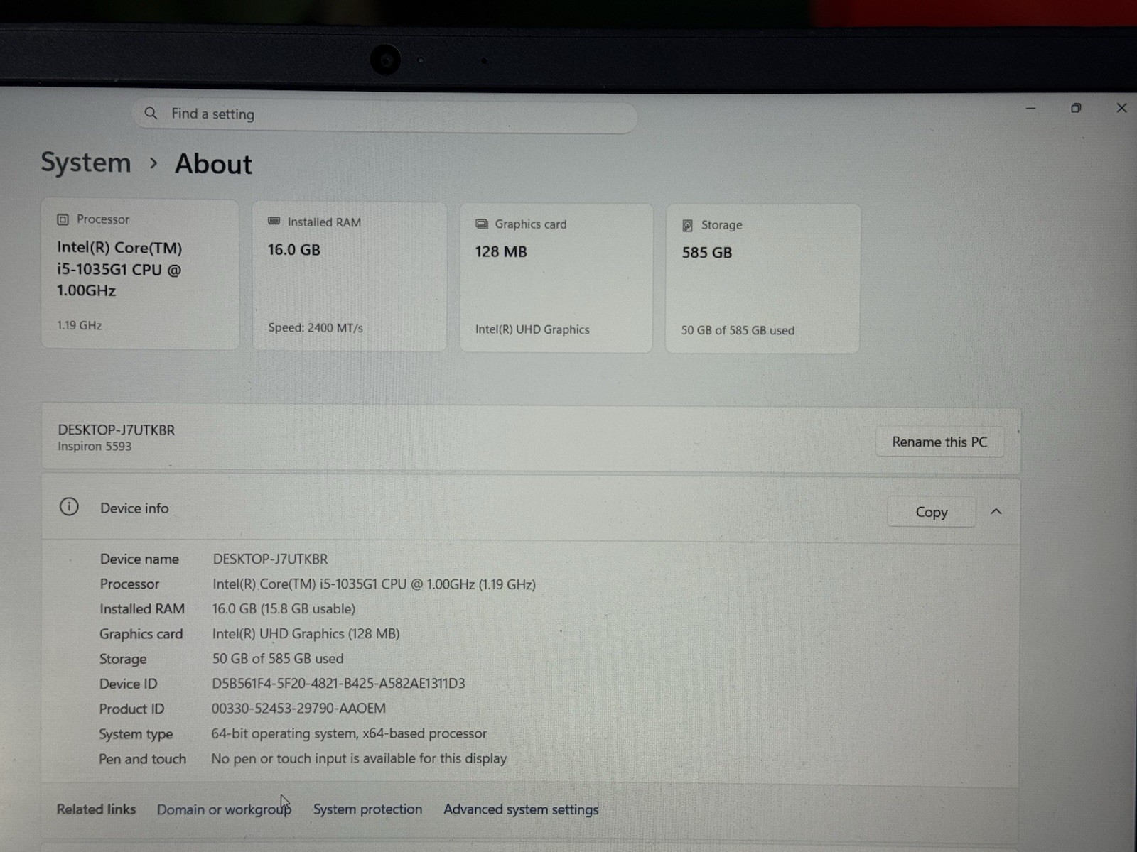 Lot Of 4 Dell Inspiron 5593 15.6″ Laptop Intel I5 16gb RAM 128gb SSD 500gb HDD
