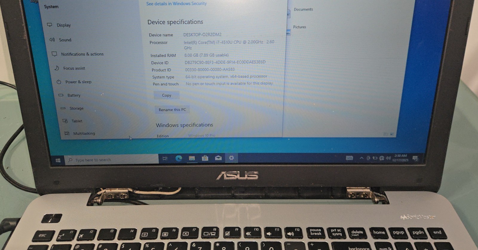 ASUS R556L INTEL CORE I7-4510U@2.60GHz 8GB RAM, 500gb Hdd, Win 10 READ!