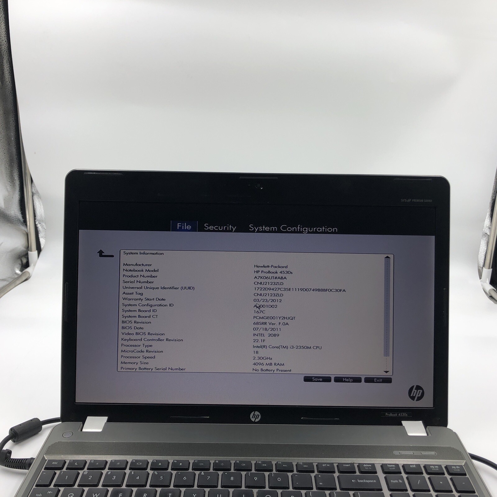 HP Probook 4530s Laptop i3-2330M 2.2GHZ 4GB NO HDD/OS 1366×768 (FOR PARTS)