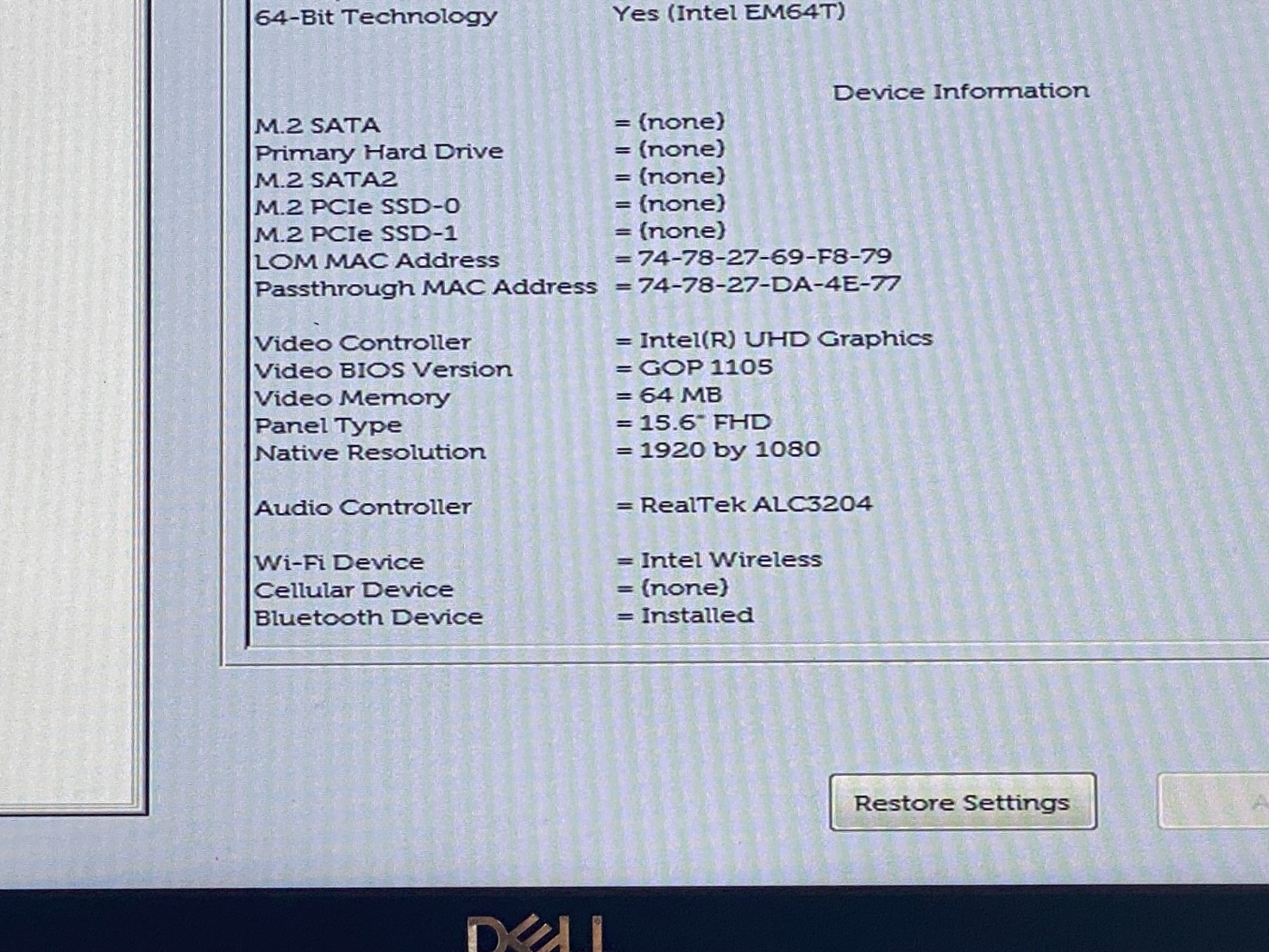 LOT(2) DELL PRECISION 3551 i7-10750H@2.60GHz 8GB NO SSD/OS BIOS TESTED *READ