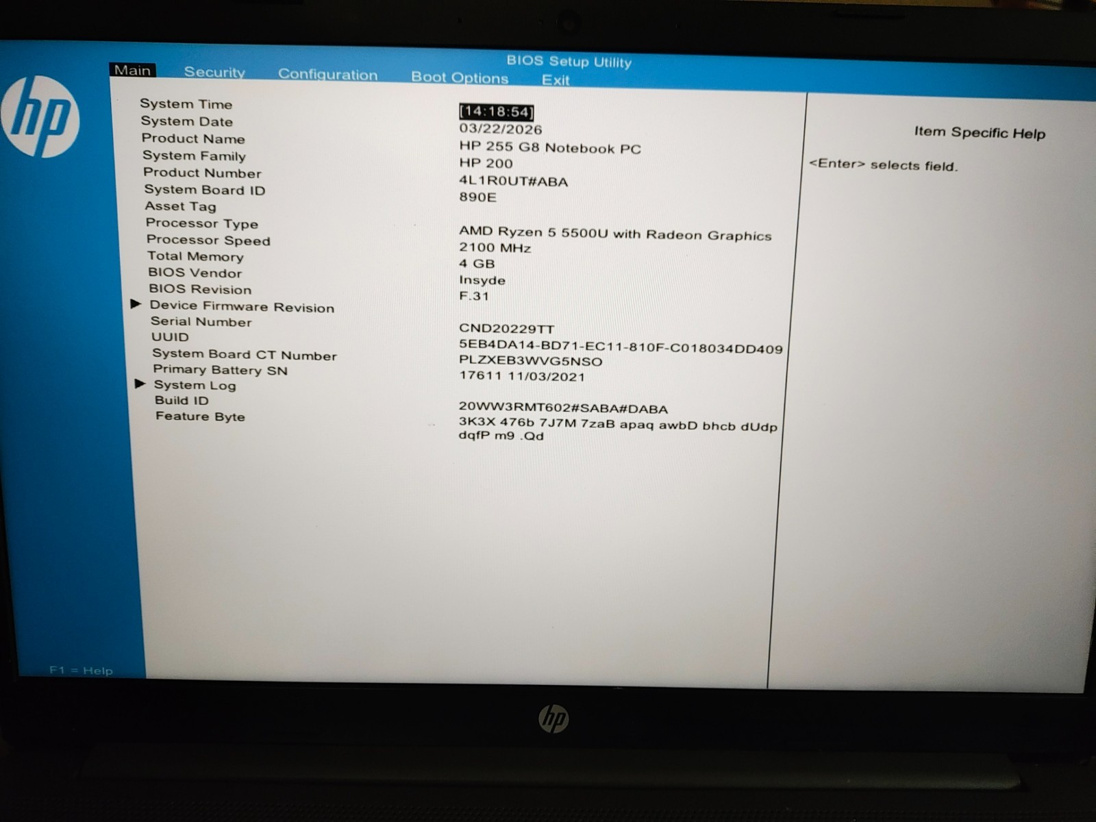 HP 255 G8 Laptop AMD Ryzen 5 5500U 4GB RAM 512GB SSD 15.6″ Win 11 Pro Radeon