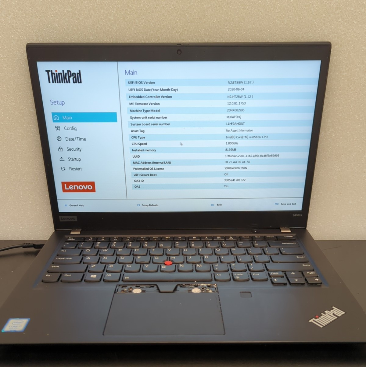 Lenovo ThinkPad T490s | i7-8565U | Touchscreen | 8GB RAM | NO SSD