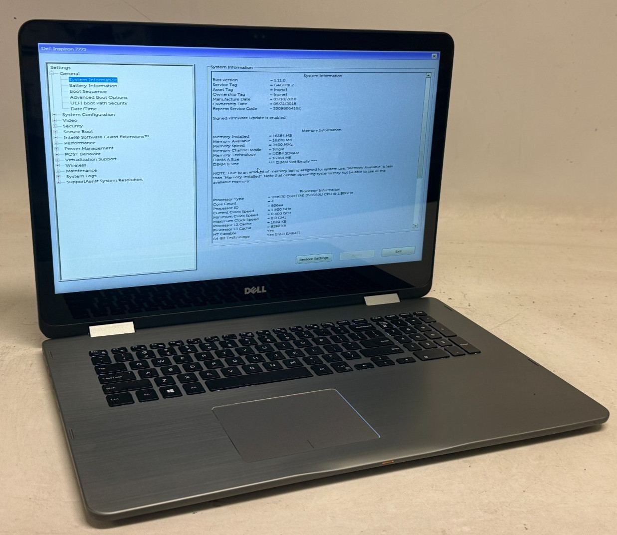 Dell Inspiron 7773 Touch 17.3″ (i7-8550u – 16GB RAM – 256GB SSD – Win11Home)