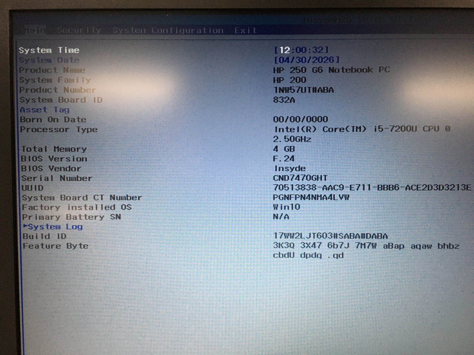 HP 250 G6 i5-7200U@2.5GHz 4GB RAM *AS IS/No HDD/No OS/No Battery/BIOS* | LP478