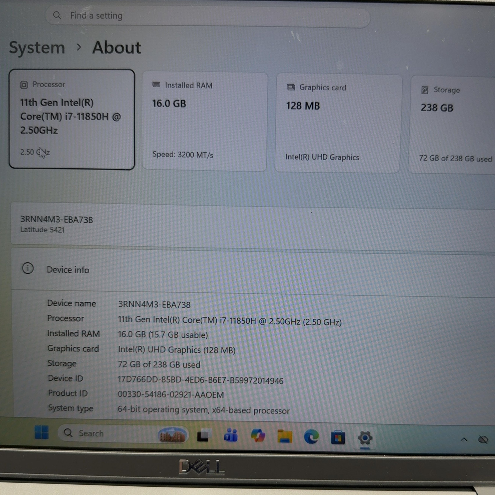 Dell Latitude 5421 Laptop i7-11850H 16GB RAM 256GB SSD Windows 11 Pro