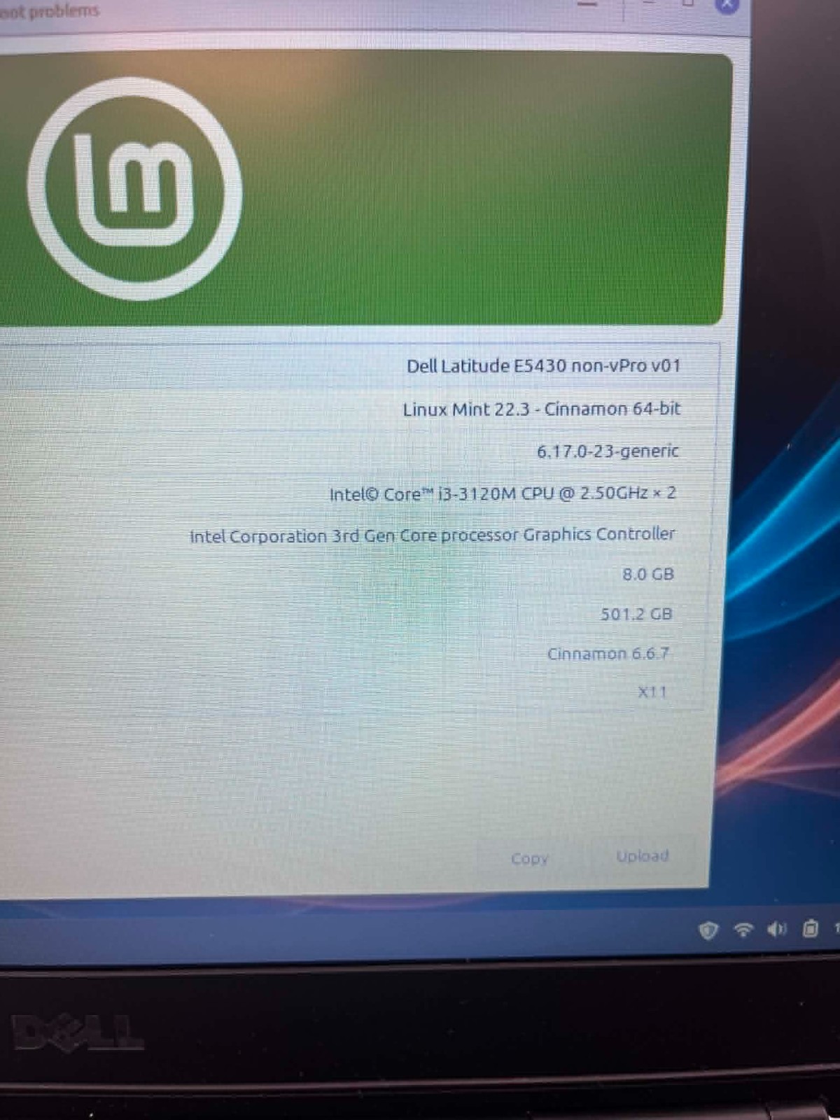 Dell Laptop Linux Mint Cinnamon 8GB Ram,500 GB HD, Good Battery, 1 year warranty