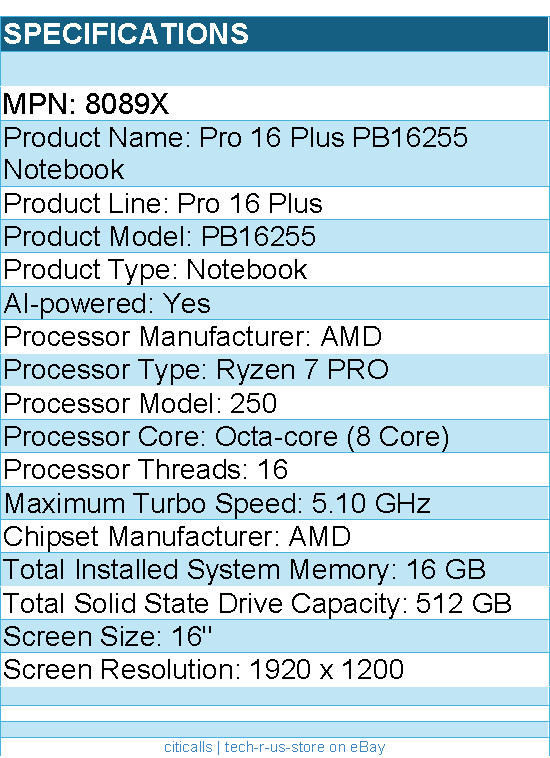 Dell 8089X Pro 16 Plus PB16255 16″ Notebook – AMD Ryzen 7 PRO – Full HD Plus