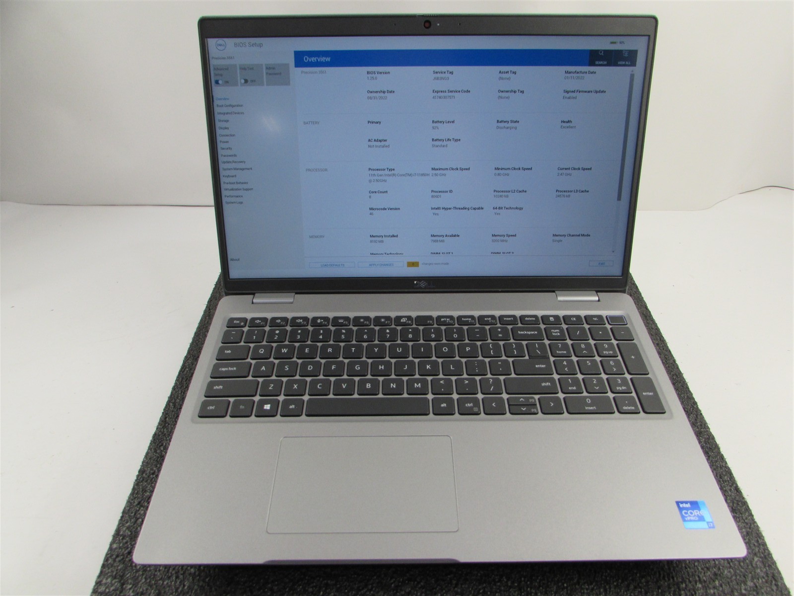 DELL PRECISION 3561 1920X1080 FHD I7-11850H NO SSD 8GB RAM T600 NO O.S/BATT