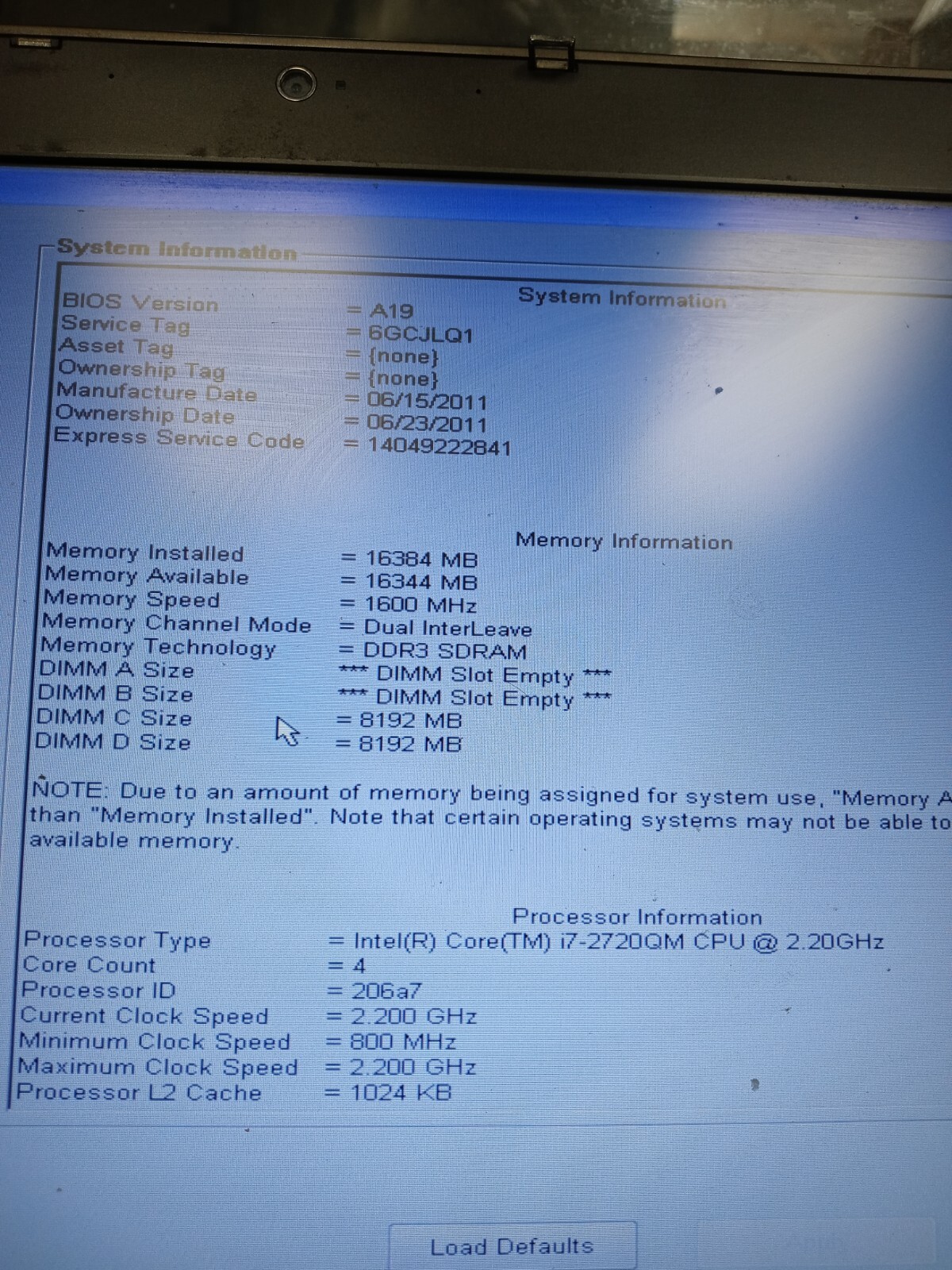DELL PRECISION M4600 INTEL CORE I7-2720QM 2.20GHZ 16GB RAM NO HDD NO ADAPTER