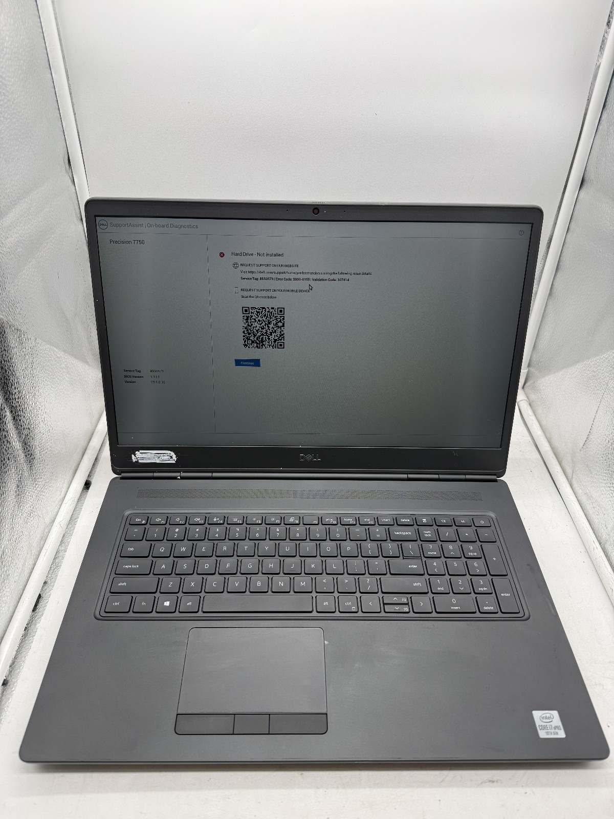Dell Precision 7750 I7-10850H Nvidia Quadro T1000, No SSD Bios LOCK