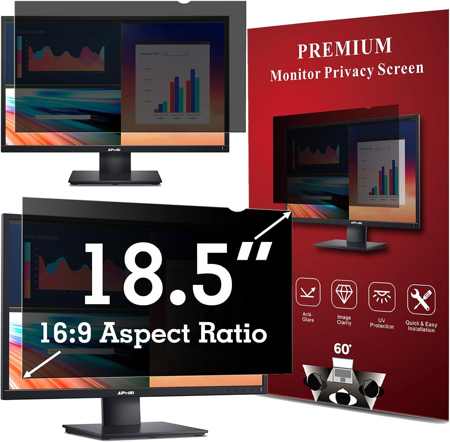 18.5 Inch Privacy Screen Filter for Computer 16:9 Widescreen Monitor Removable