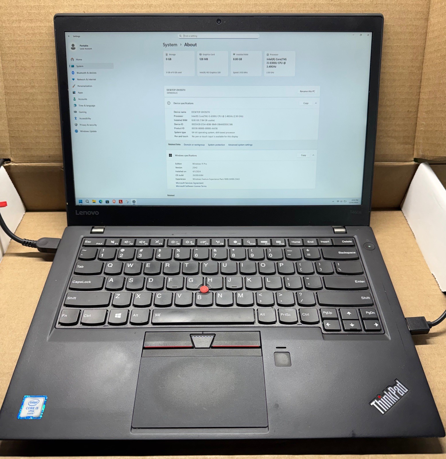 Lenovo ThinkPad T460s, i5-6300U, 8 GB, 14″ FHD, Charger, AC Adapter, No Drive