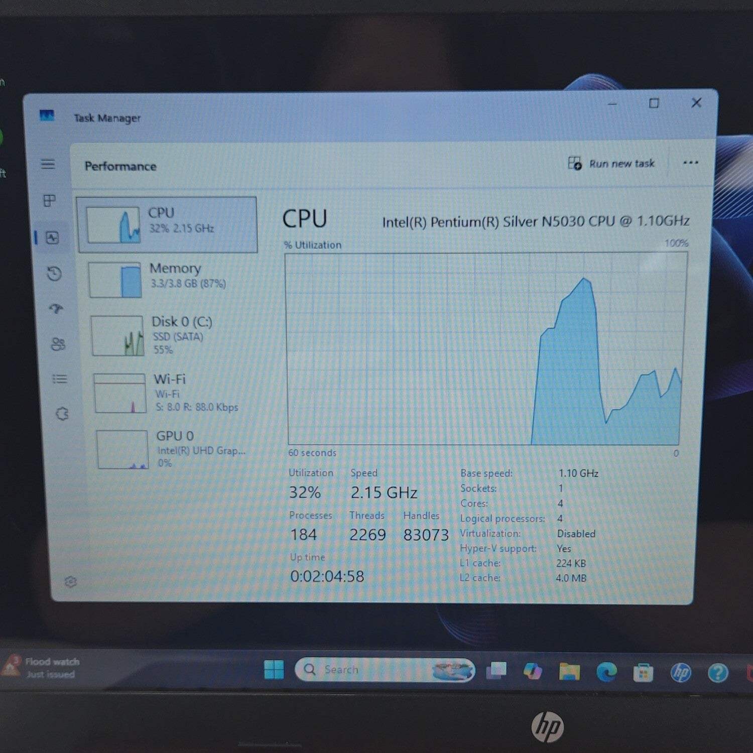 HP Laptop 15-DW0083WM 15.3′ Pentium Silver N5030 1.1GHz 4GB RAM 128GB SSD