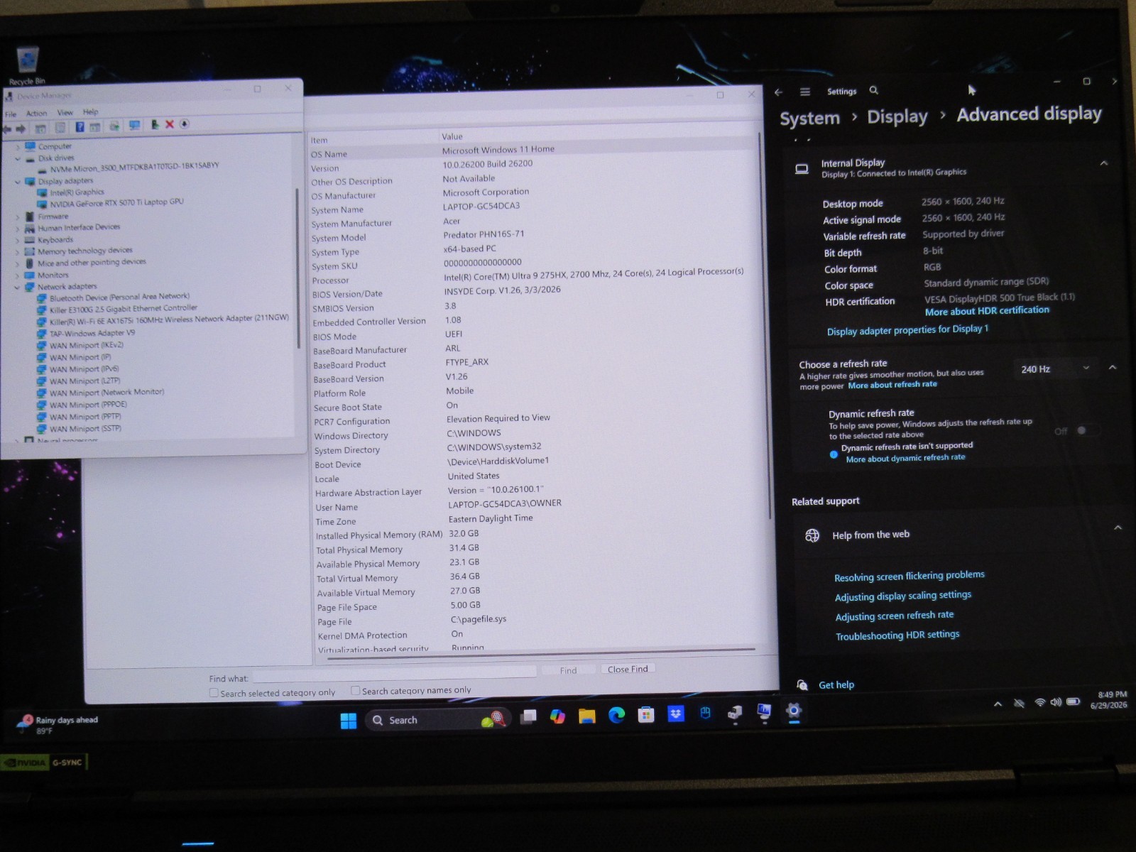 Acer Predator Helios Neo 16S AI Intel 275HX RTX 5070 TI 32GB 1TB 16″ OLED RECERT