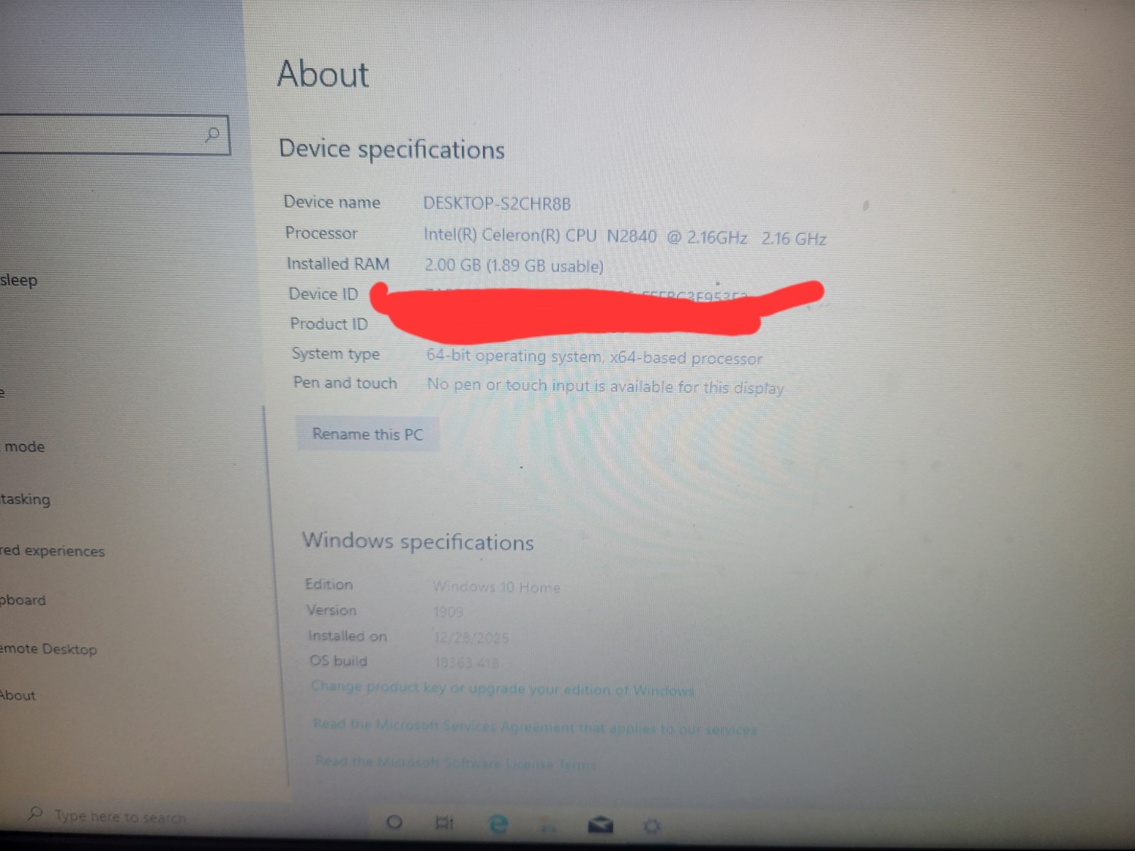 HP Stream Notebook PC 11 Celeron N2840 CPU 2.16 GHz 2GB RAM 30GB HDD WIN 10 HOME