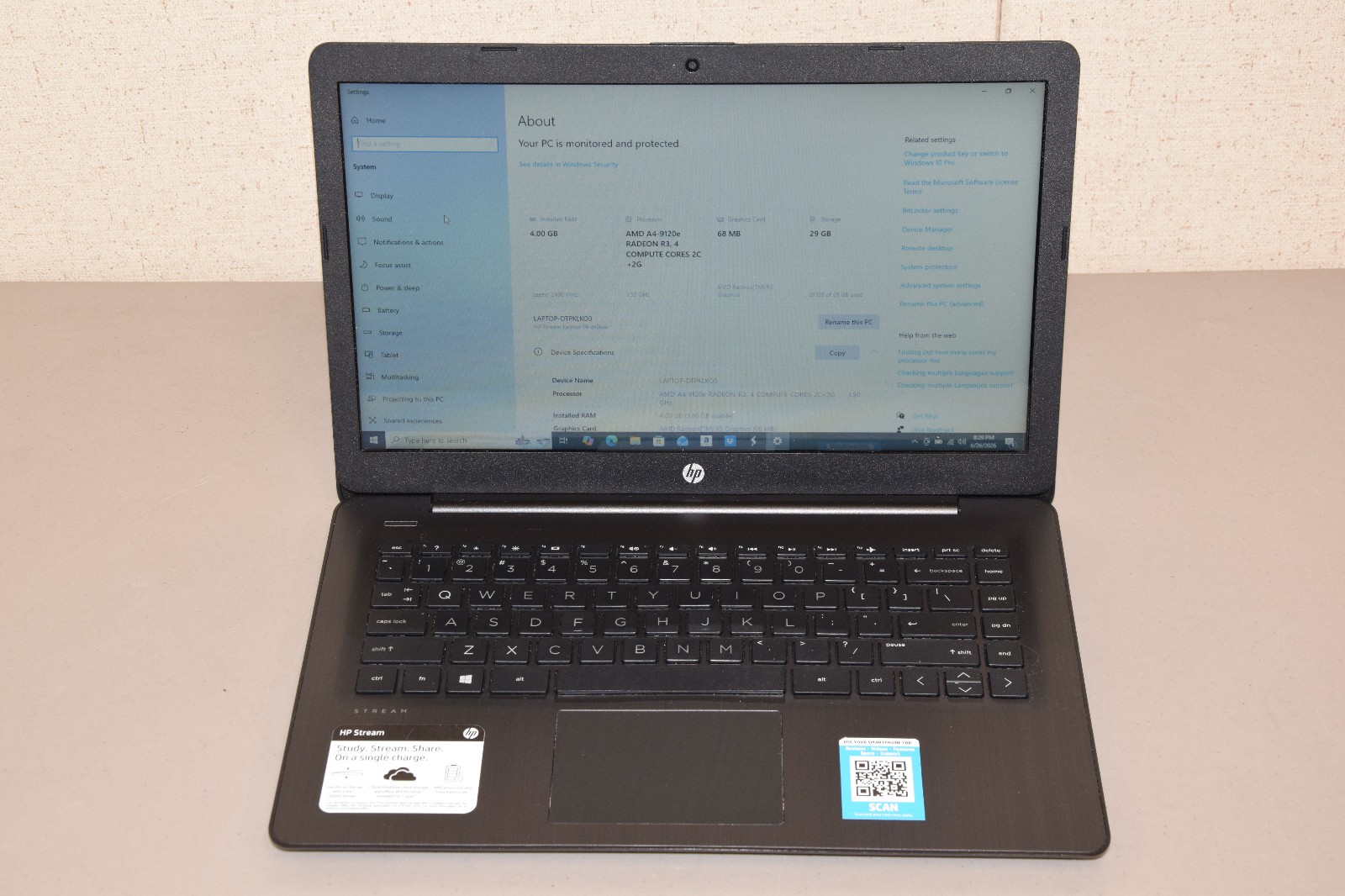 HP Stream 14-ds0035nr 14″ AMD A4-9120e Dual Core 4GB DDR4 32GB eMMC SSD Webcam