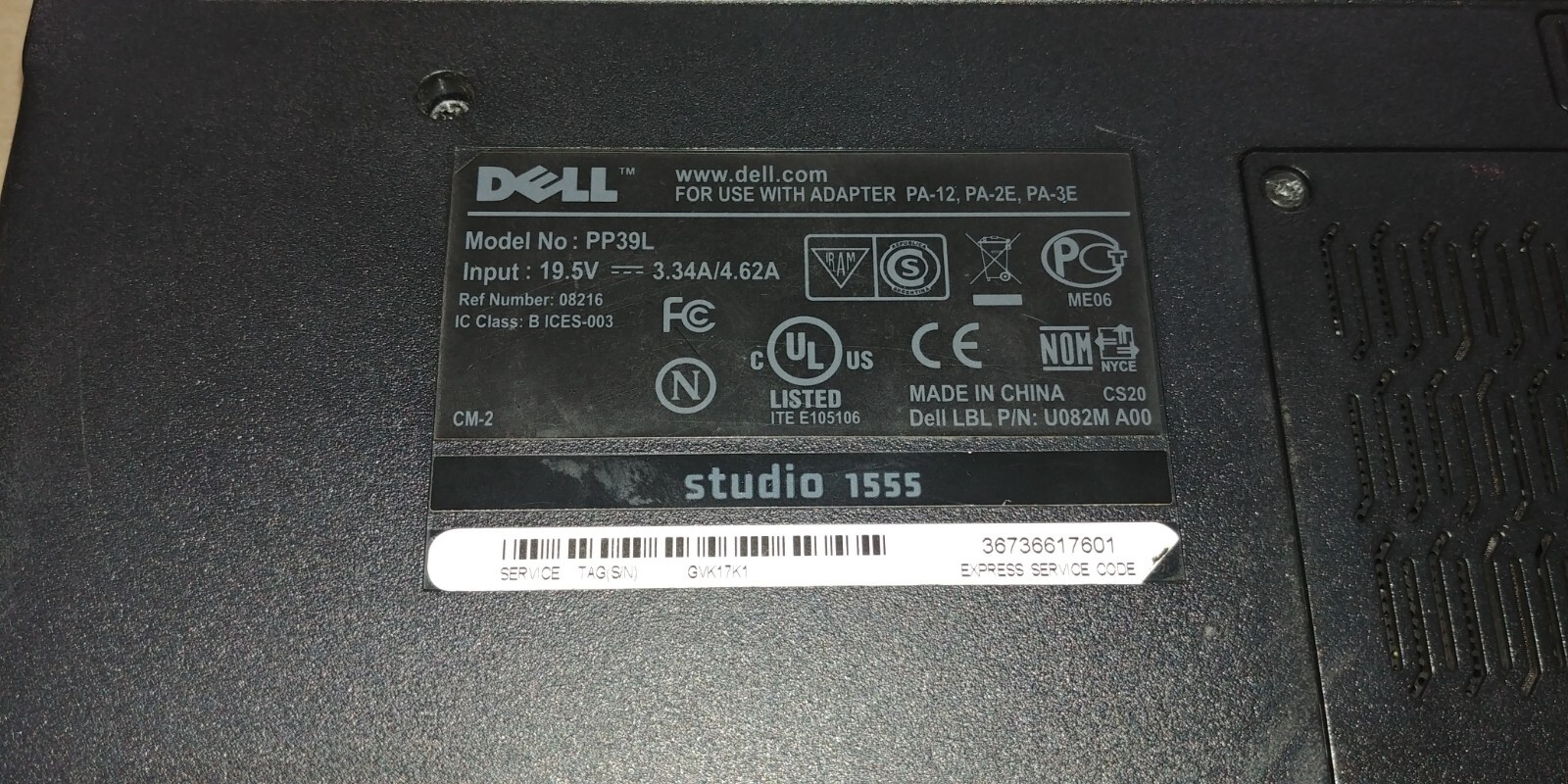 DELL STUDIO 1555 15.6″ LAPTOP T6600 CORE 2 DUO 2.2GHz 1GB RAM FPR PARTS