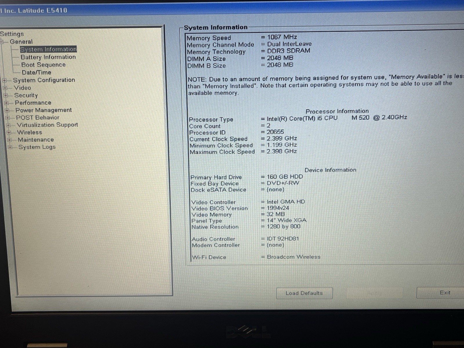 Dell Latitude E5410 i5 M 520 2.40GHz 4GB RAM 160GB HDD NO OS
