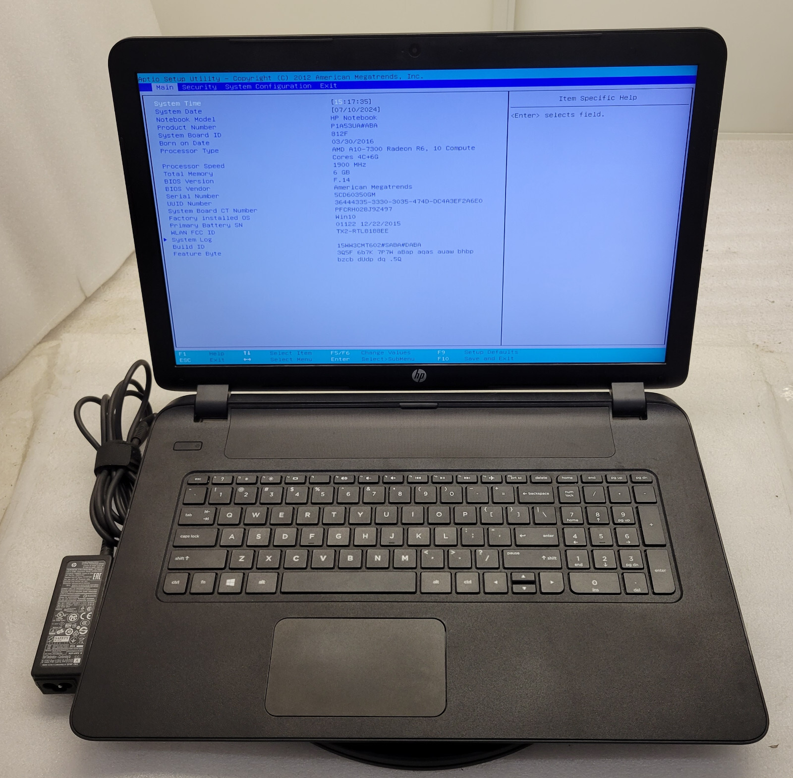 HP NoteBook 17-pl161dx A10-7300 R6 1.90GHz 6GB 256GB SSD No OS/HDD