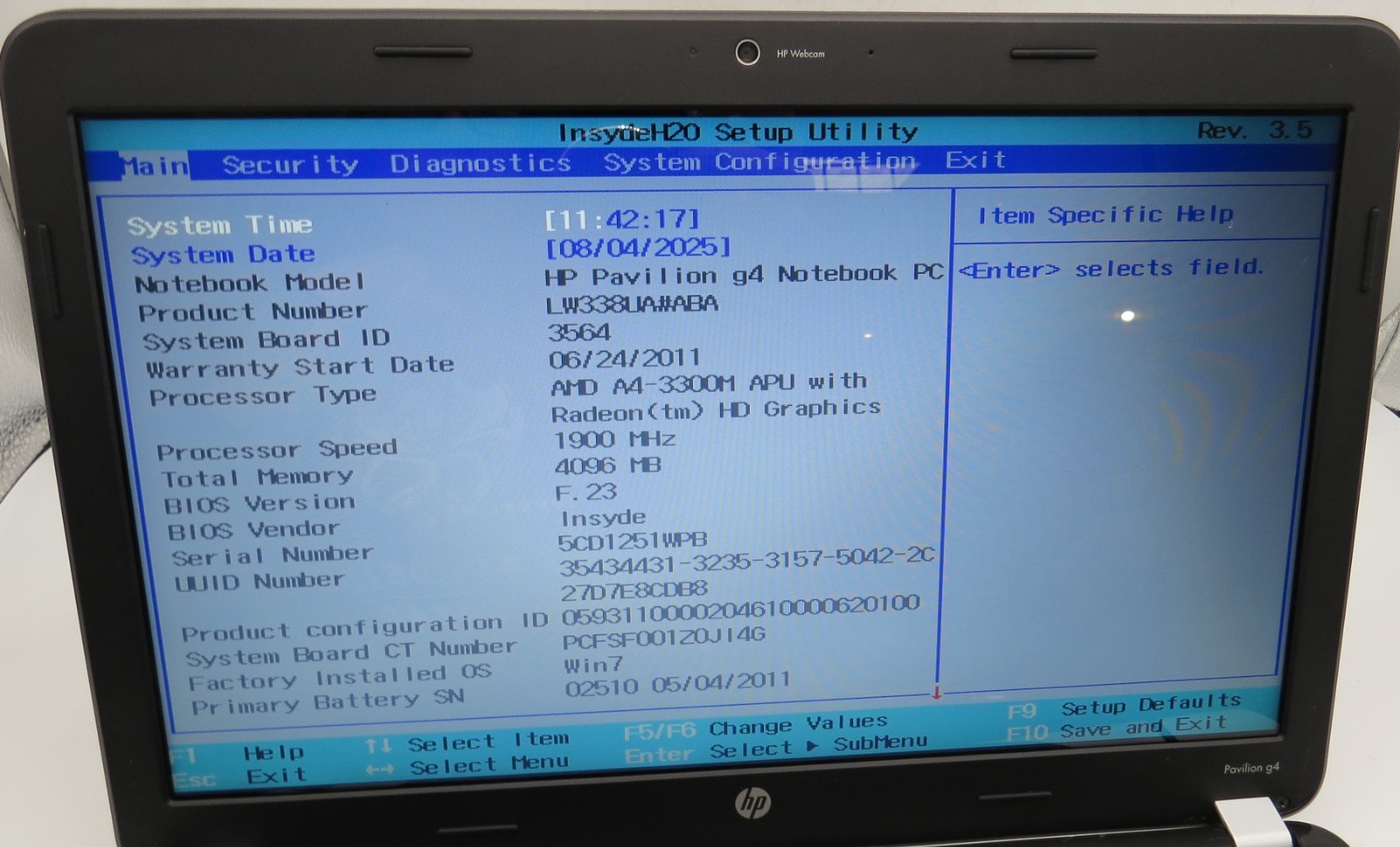 HP Pavilion G4-14″-AMD A4-3300M@1.9GHz-4GB DDR3 RAM-240GB 2.5 SSD-NO OS *READ*