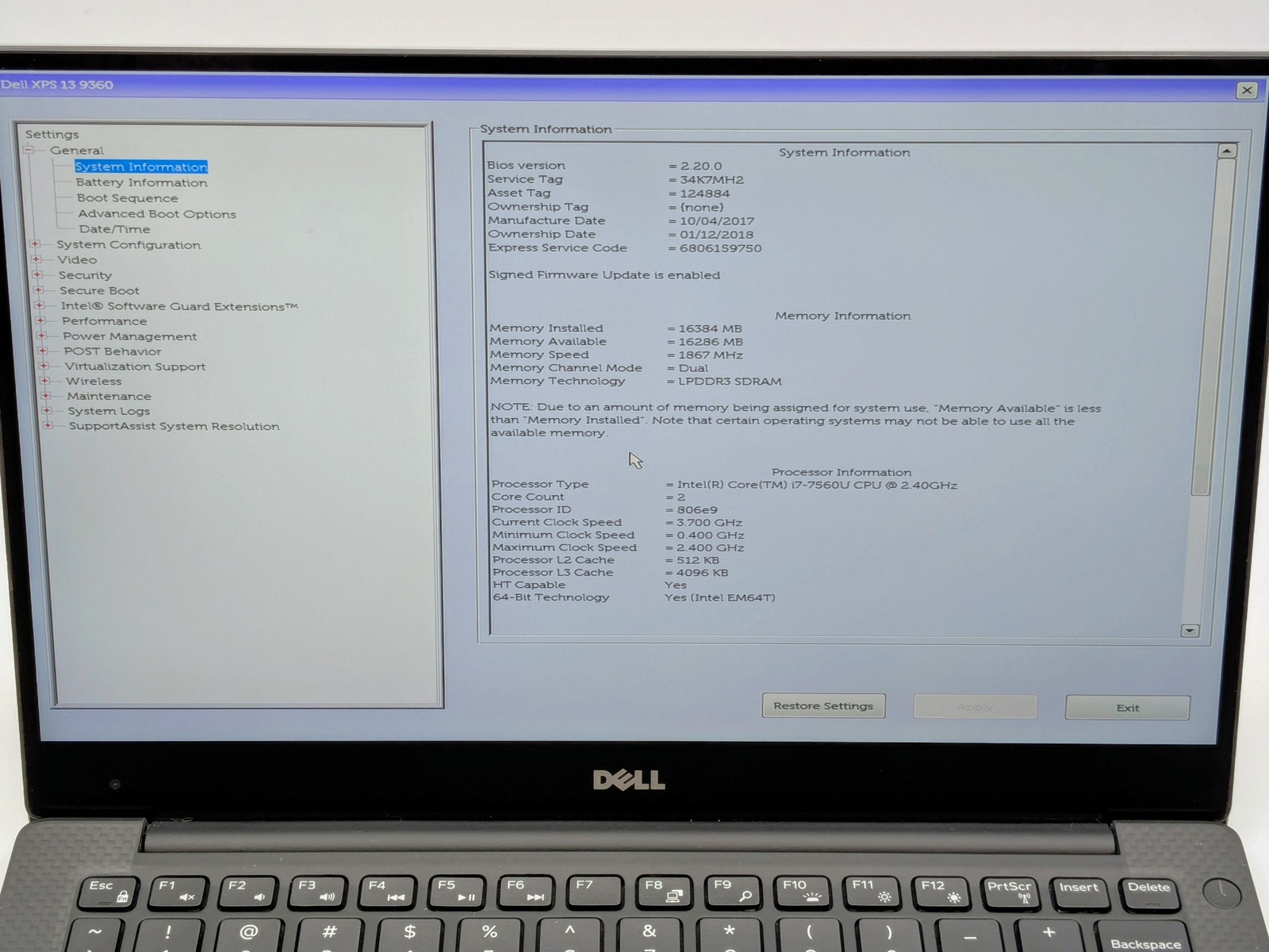 Dell XPS 13 9360 13″ QHD+ Touch I7-7560U 256GB SSD 16GB W10 Webcam Backlit