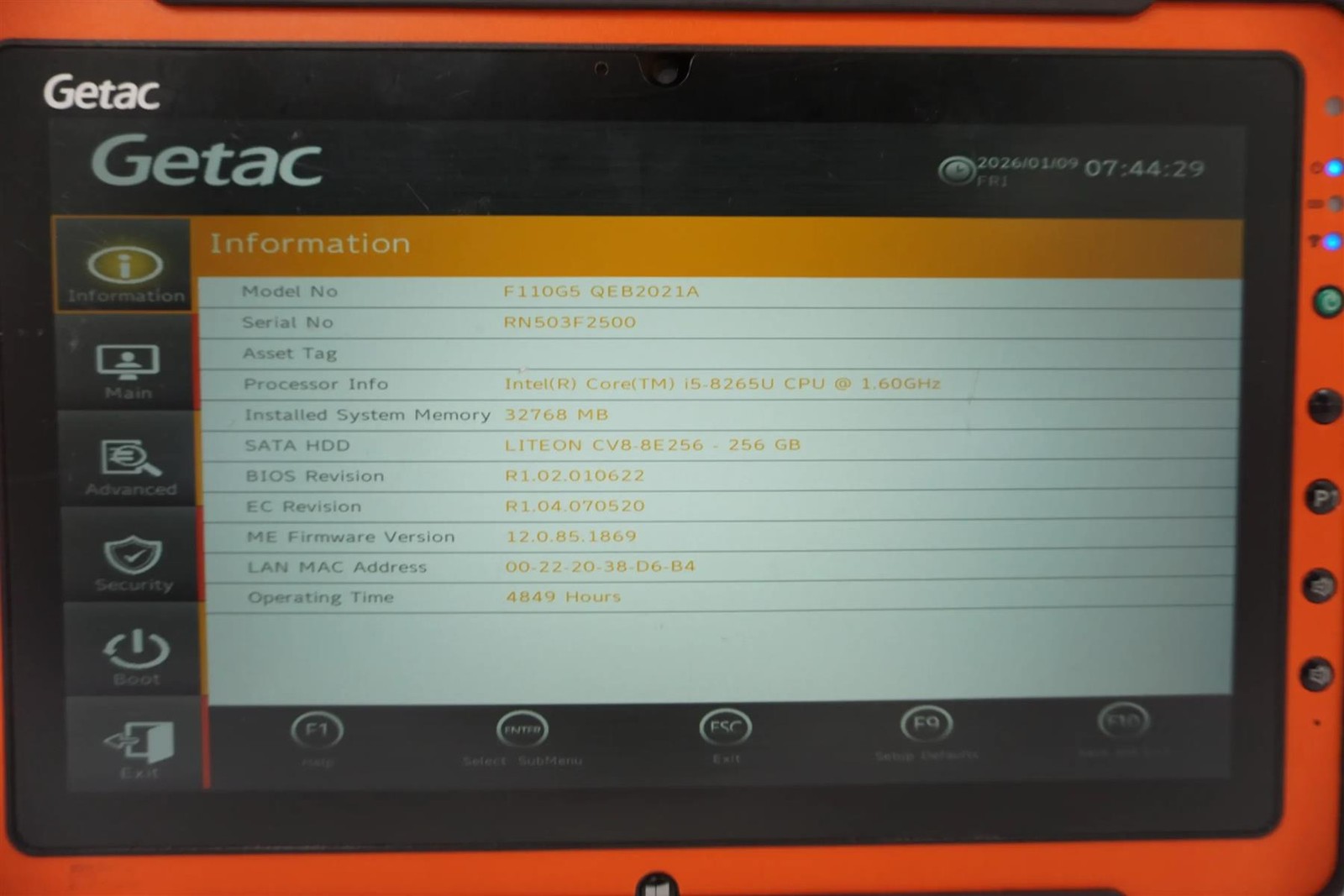 Getac F110 G5 11.6″ FHD Touch Core i5-8265U 1.60GHz 32GB 256GB SSD Tablet