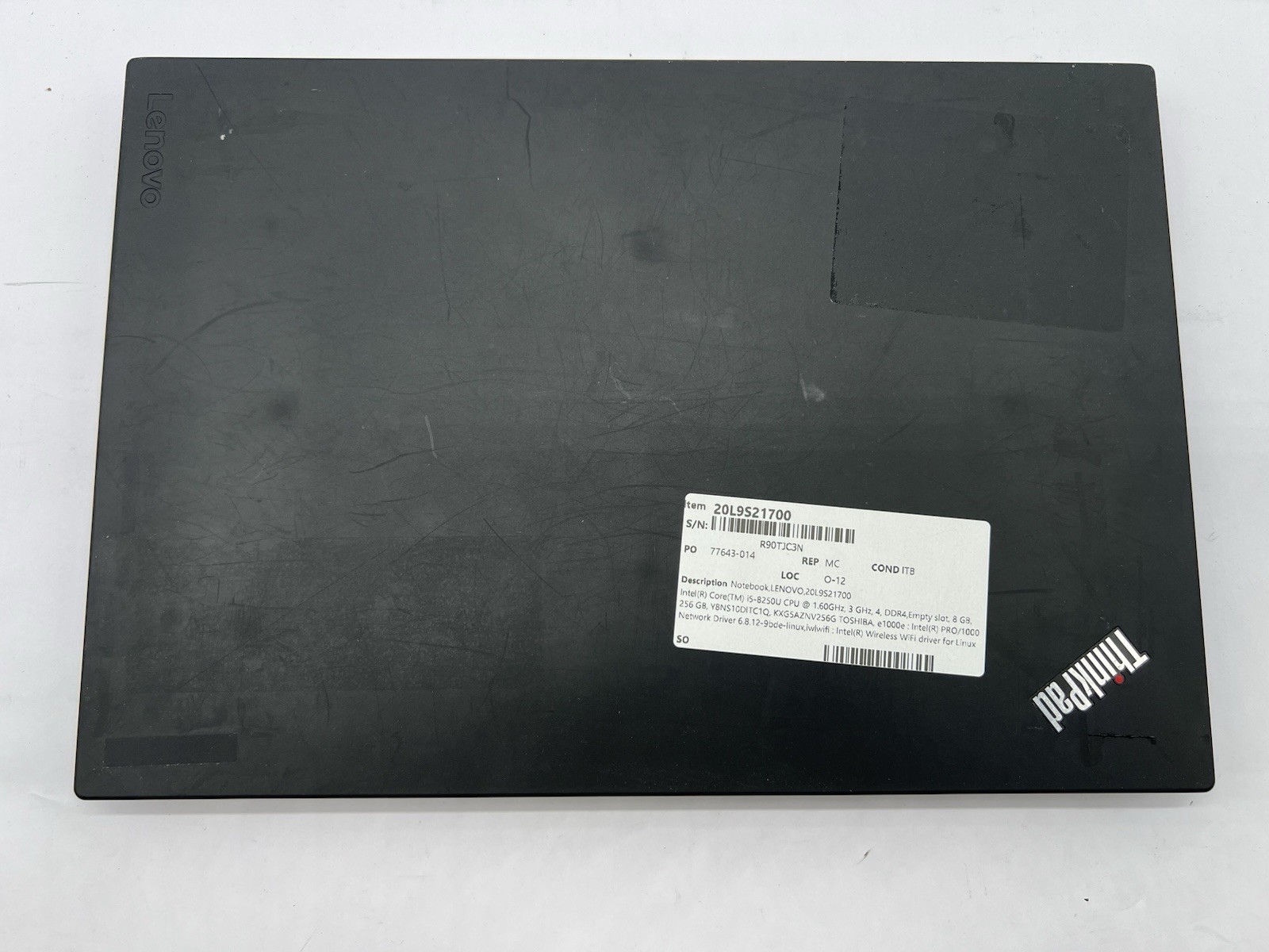 Lenovo ThinkPad T580, i5-8250U CPU, @ 1.60GHz, 8GB RAM, 256GB NVMe-No OS/Charger