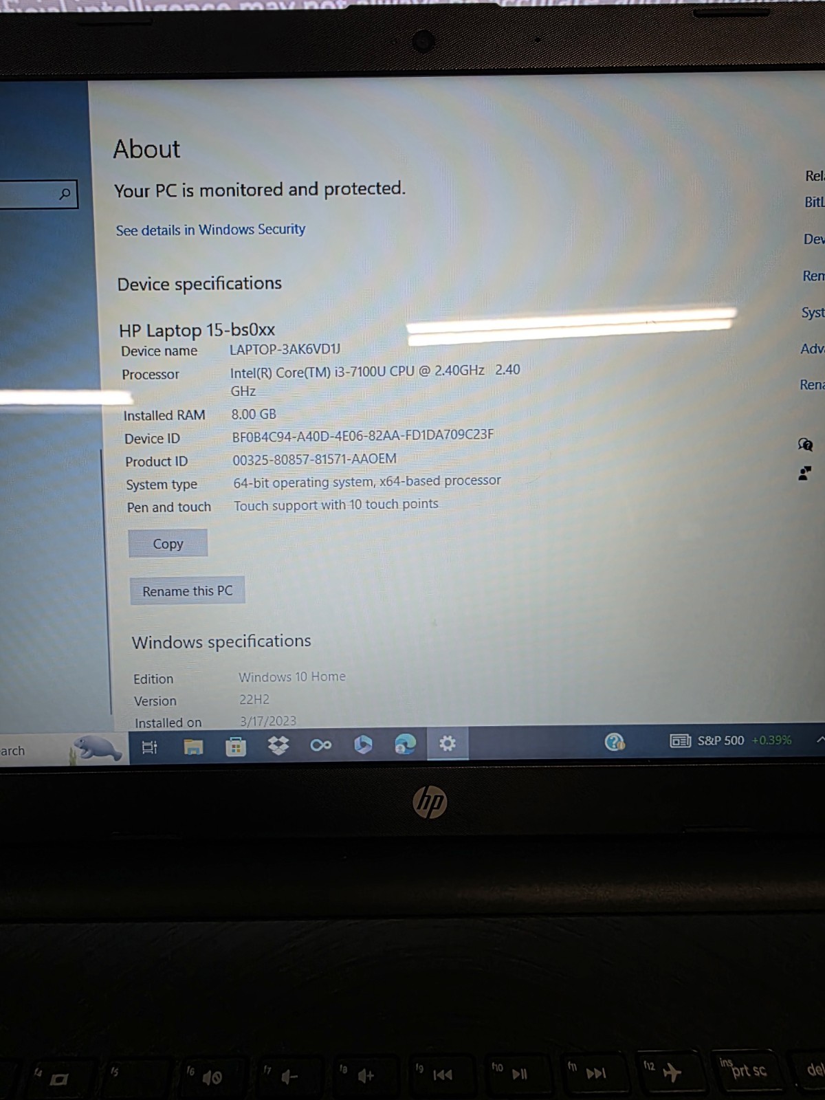 HP Pavilion 3168NGW 15.6″ Intel Core A6 9220 2.50Ghz 8GB RAM 250GB SSD