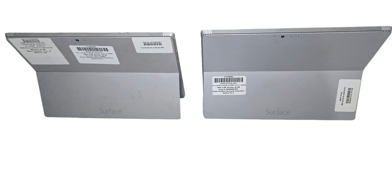 Lot of Two(2) Microsoft Surface Pro 3 Tablet i3-4020Y @1.5GHz 4GB RAM 60GB SSD