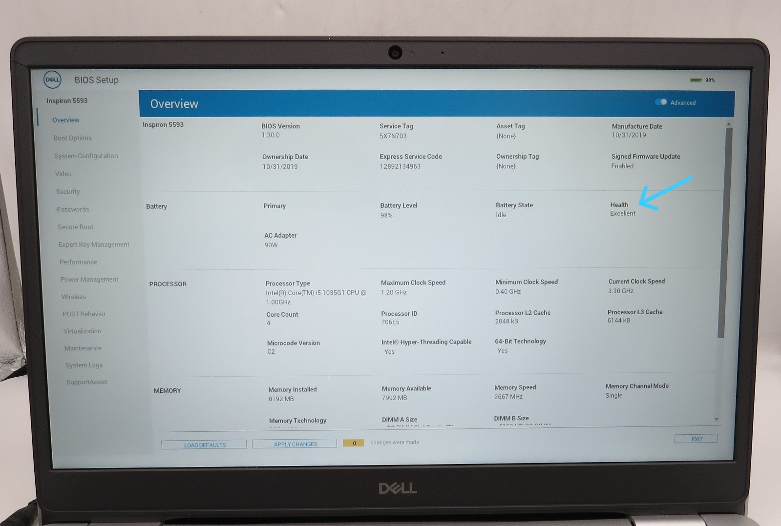 Dell Inspiron 5593-i5-1035G1@1.0GHz-8GB RAM-480GB 2.5+256GB M.2-WIN11PRO *READ*