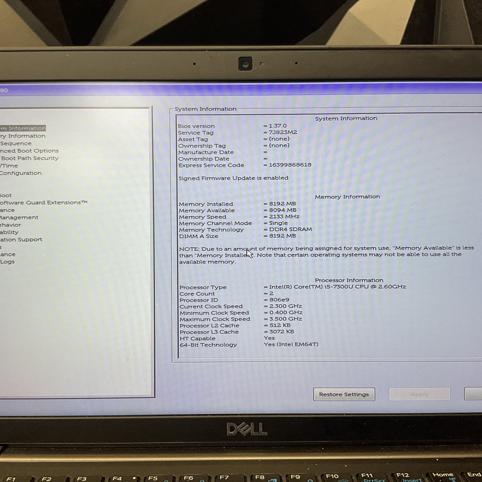 Dell Latitude 7380 / i5 7th Gen / BIOS Unlocked / No RAM / No SSD / P20