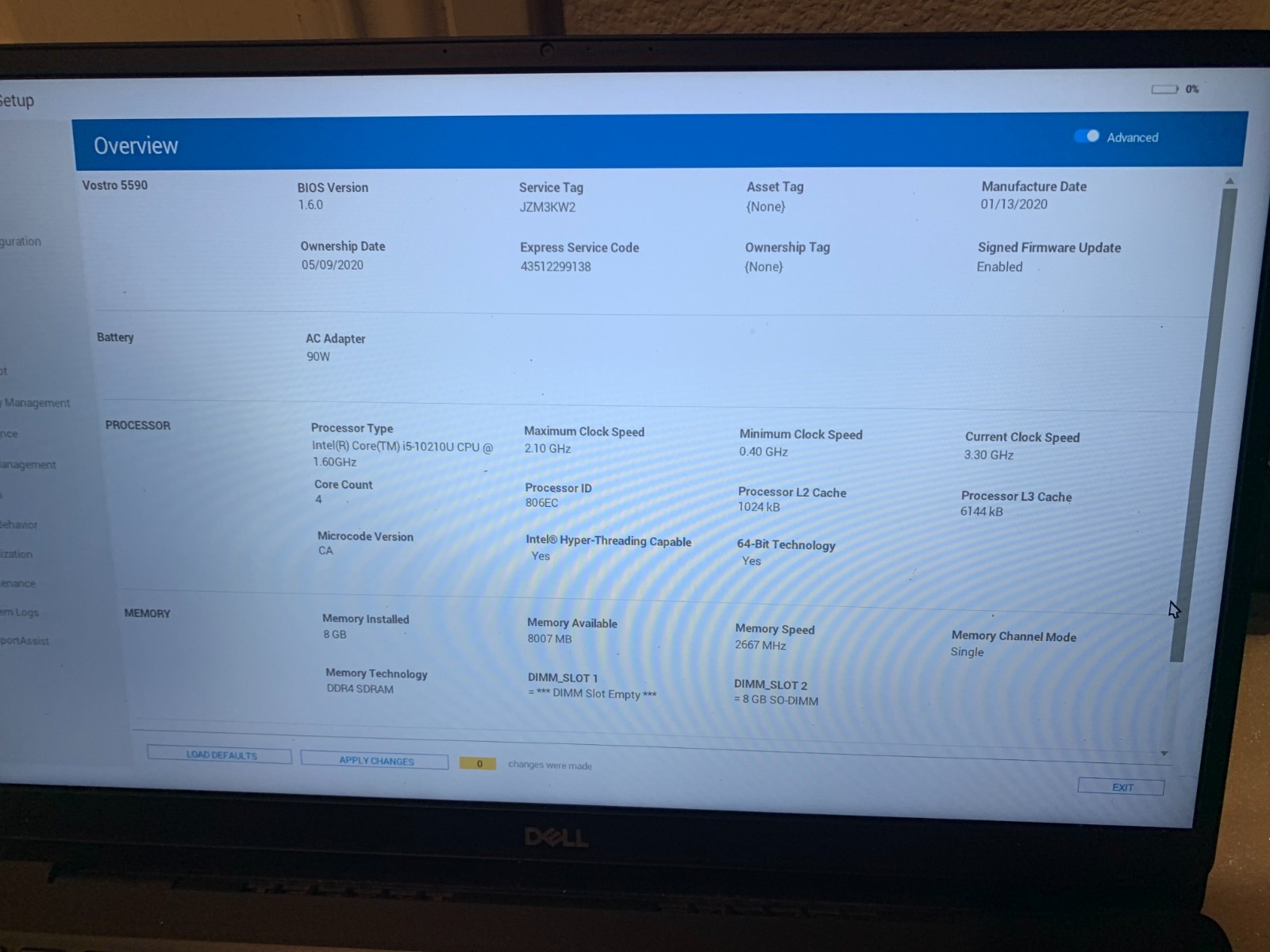 Dell Vostro 5590 I5 10th Gen READ