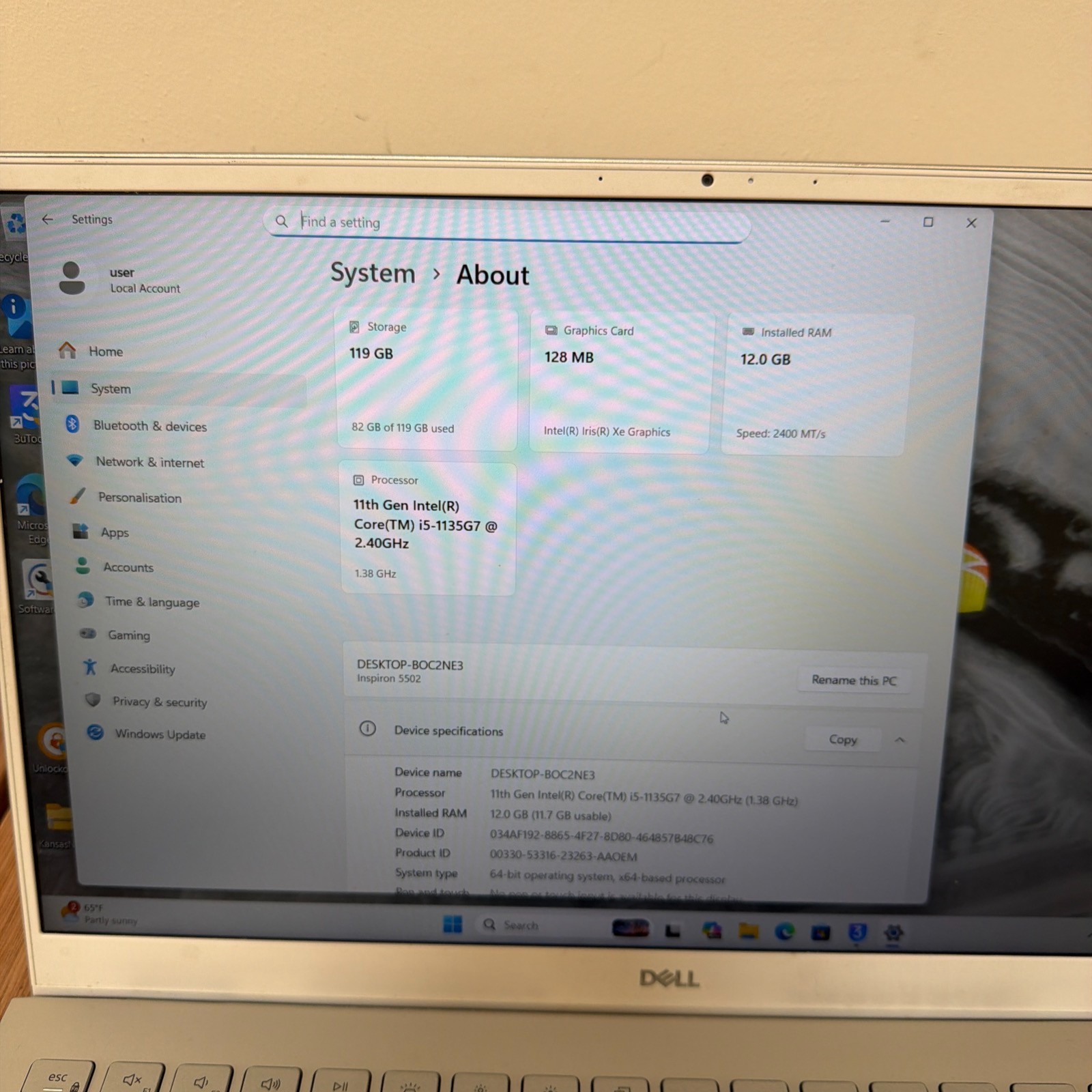 Dell Inspiron 15 5502 15.6″ Core i5-1135G7 1.8GHz 12GB RAM 128GB SSD