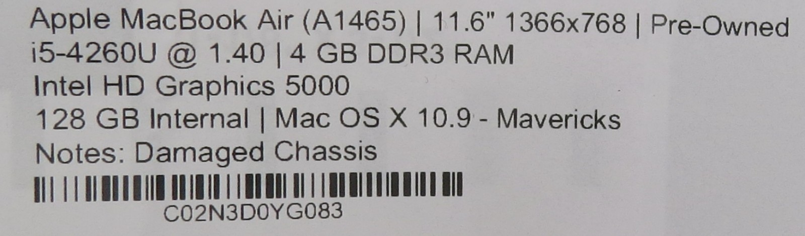 MacBook Air A1465 (2014) | i5-4260U @ 1.4 | 4GB RAM | 128GB HDD | macOS X 10.9