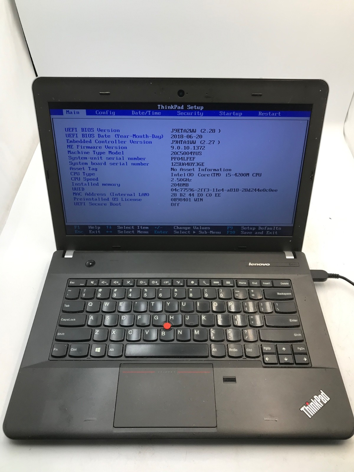 Lenovo ThinkPad E440 Intel i5-4200U 14″ -BOOTS TO BIOS/MISSING PARTS
