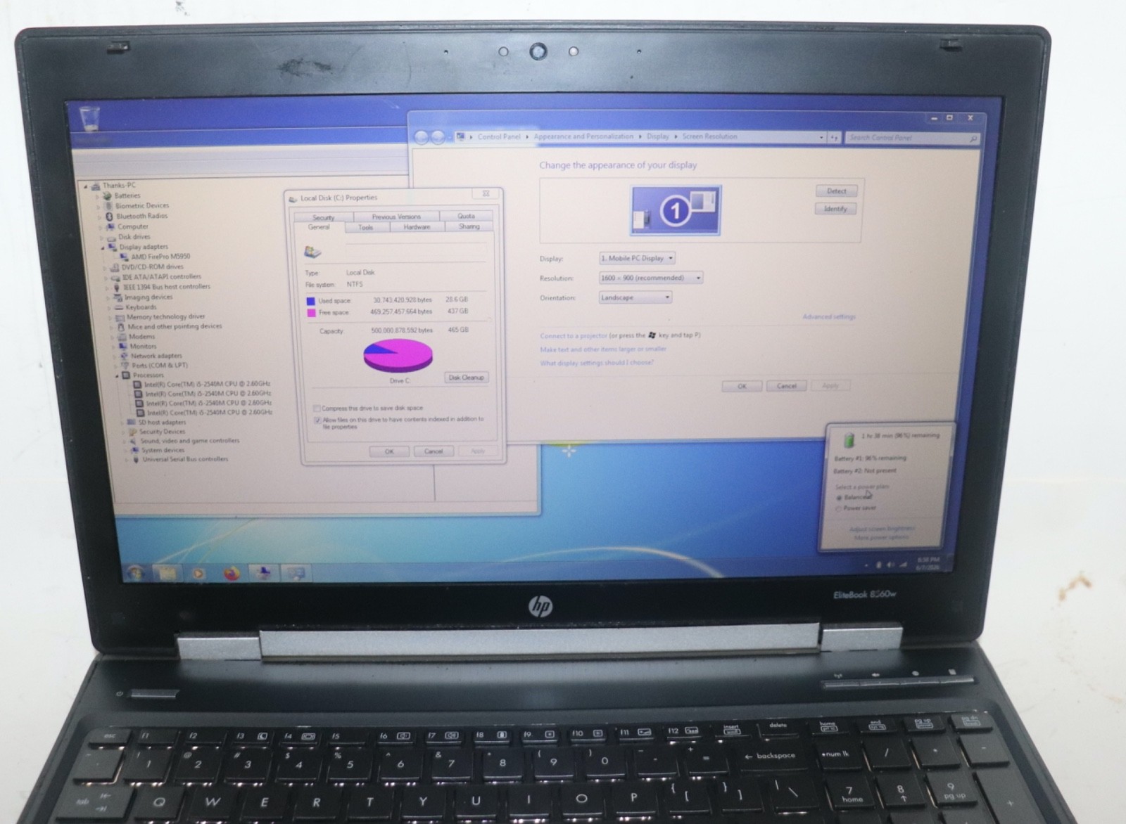 HP EliteBook 8560w|Intel Core i5@2.60 GHz|8GB RAM|500 GB HDD|Win 7 Pro|Webcam