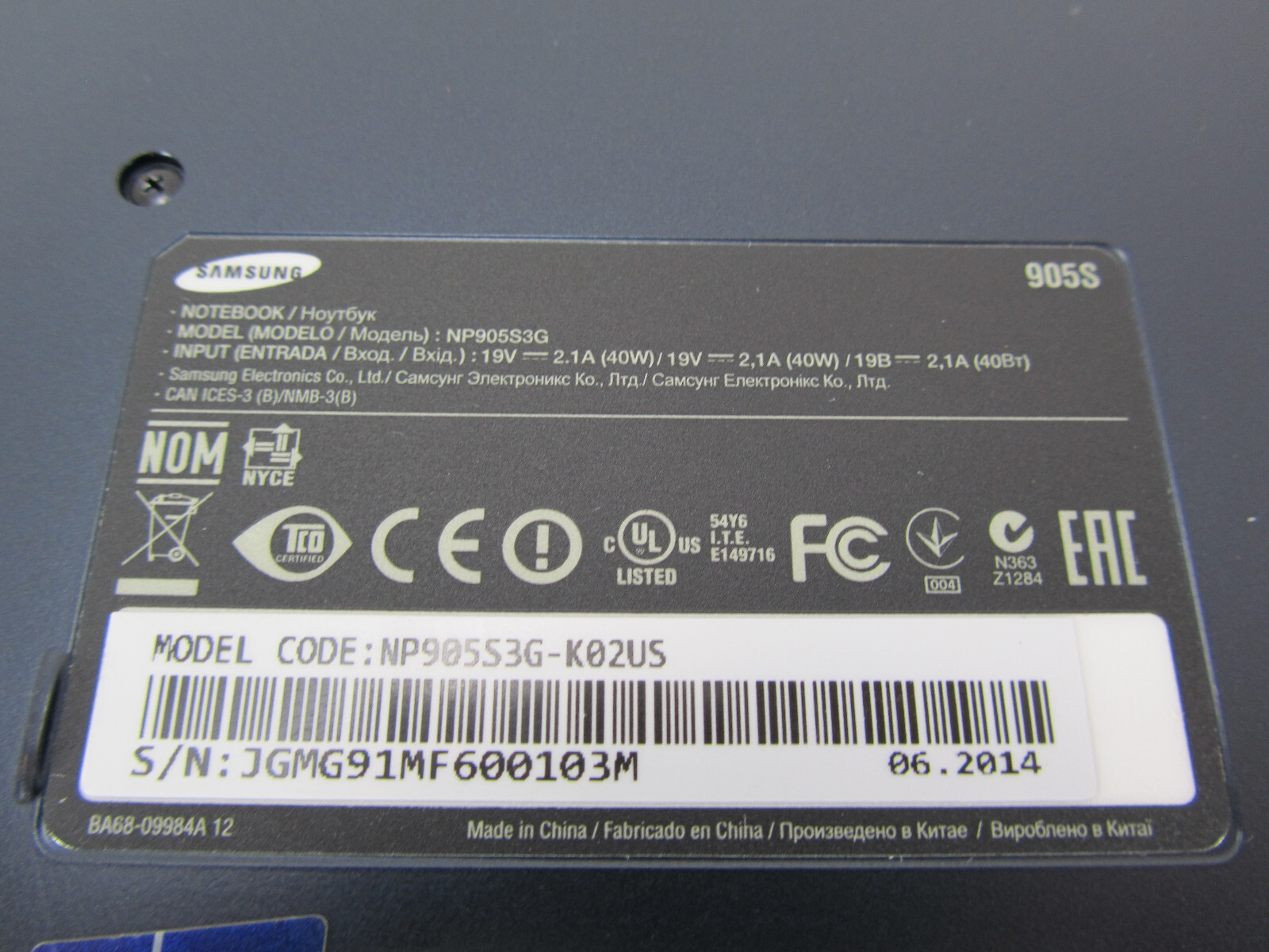Samsung 13.3″ ATIV Book 9 Lite 905S Laptop Computer NO SSD NO OS AS IS SKU B