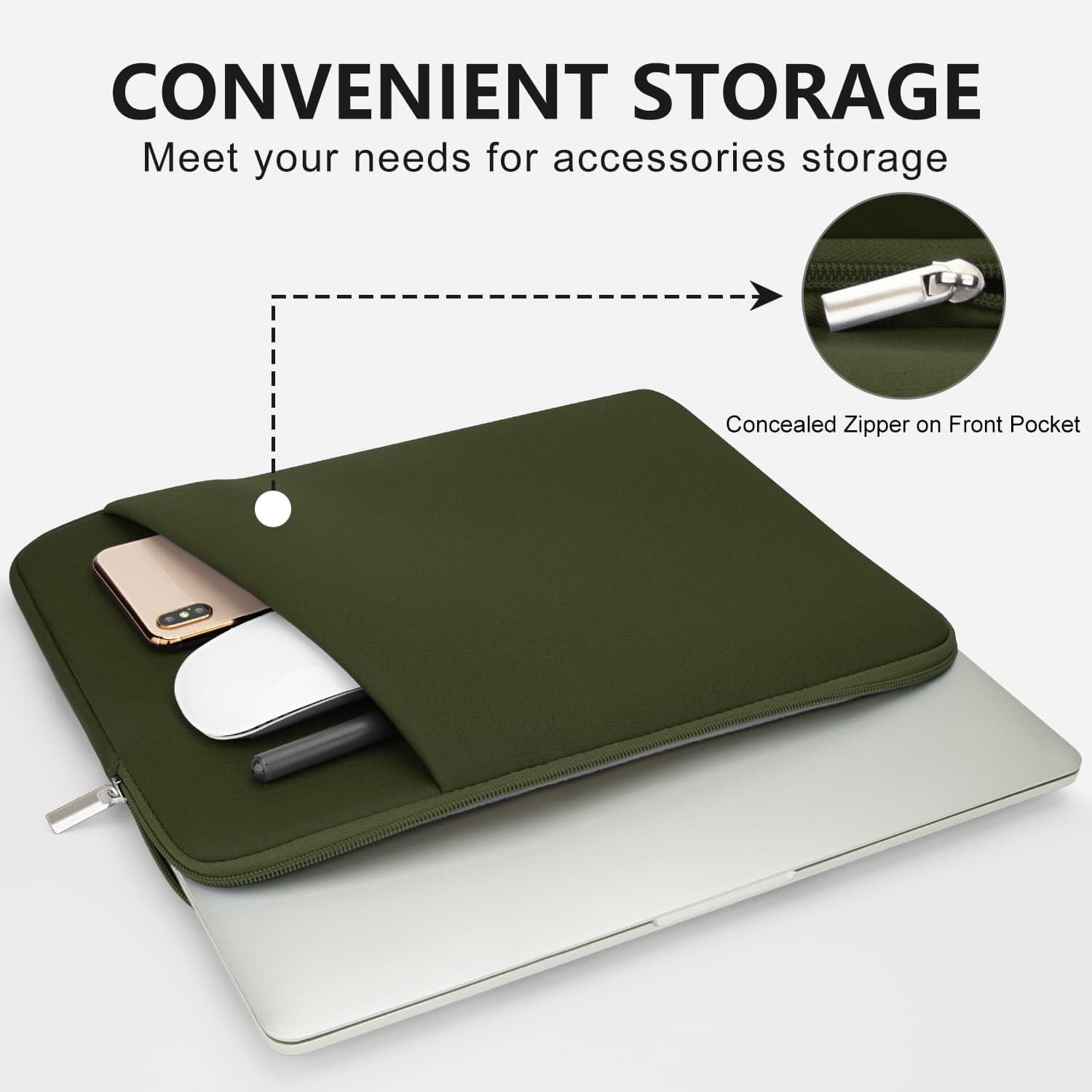 Laptop Sleeve Case with Zipper Accessory Pocket for 13 to 14 inches MacBook Air/