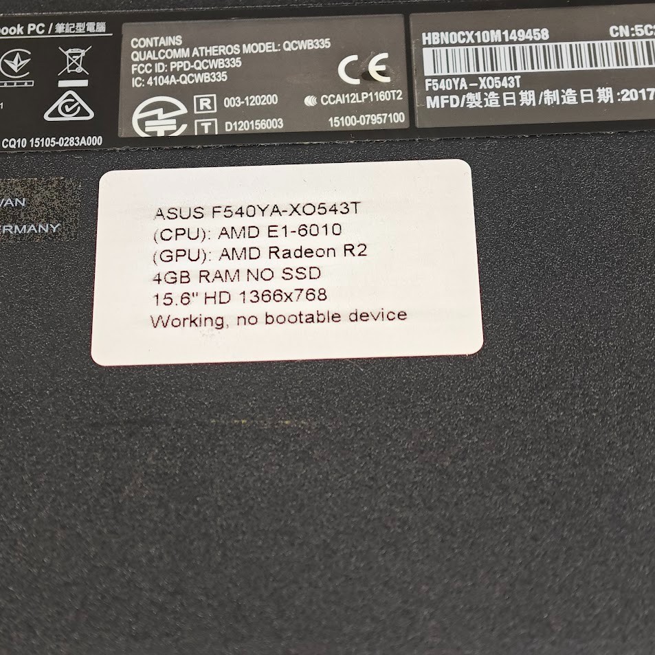 ASUS F540YA-XO543T Laptop – AMD E1-6010, Radeon R2, 4GB RAM