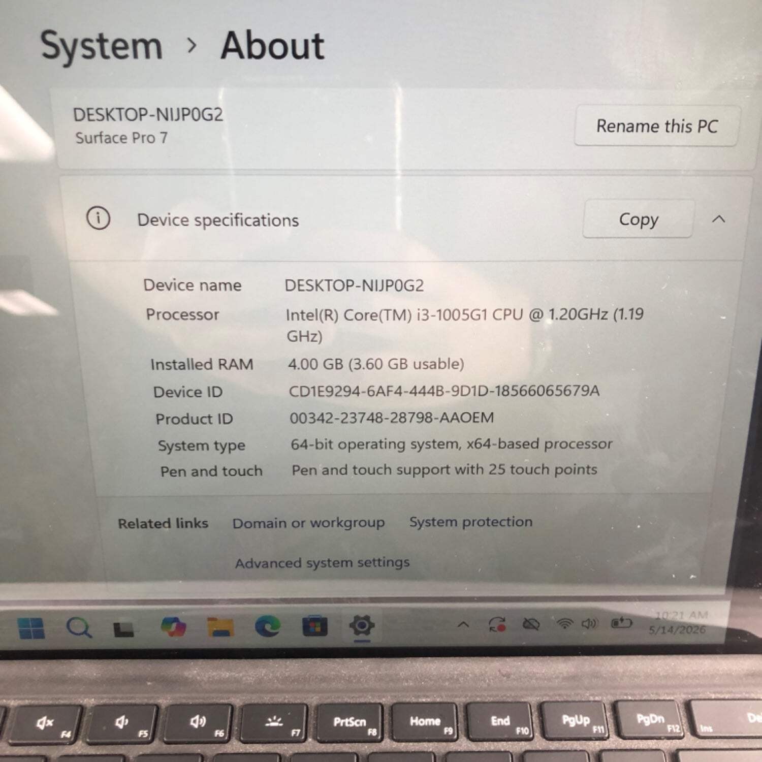 Broken Microsoft Surface Pro 7 1866 13″ i3-1005G1 4GB RAM 128GB SSD READ