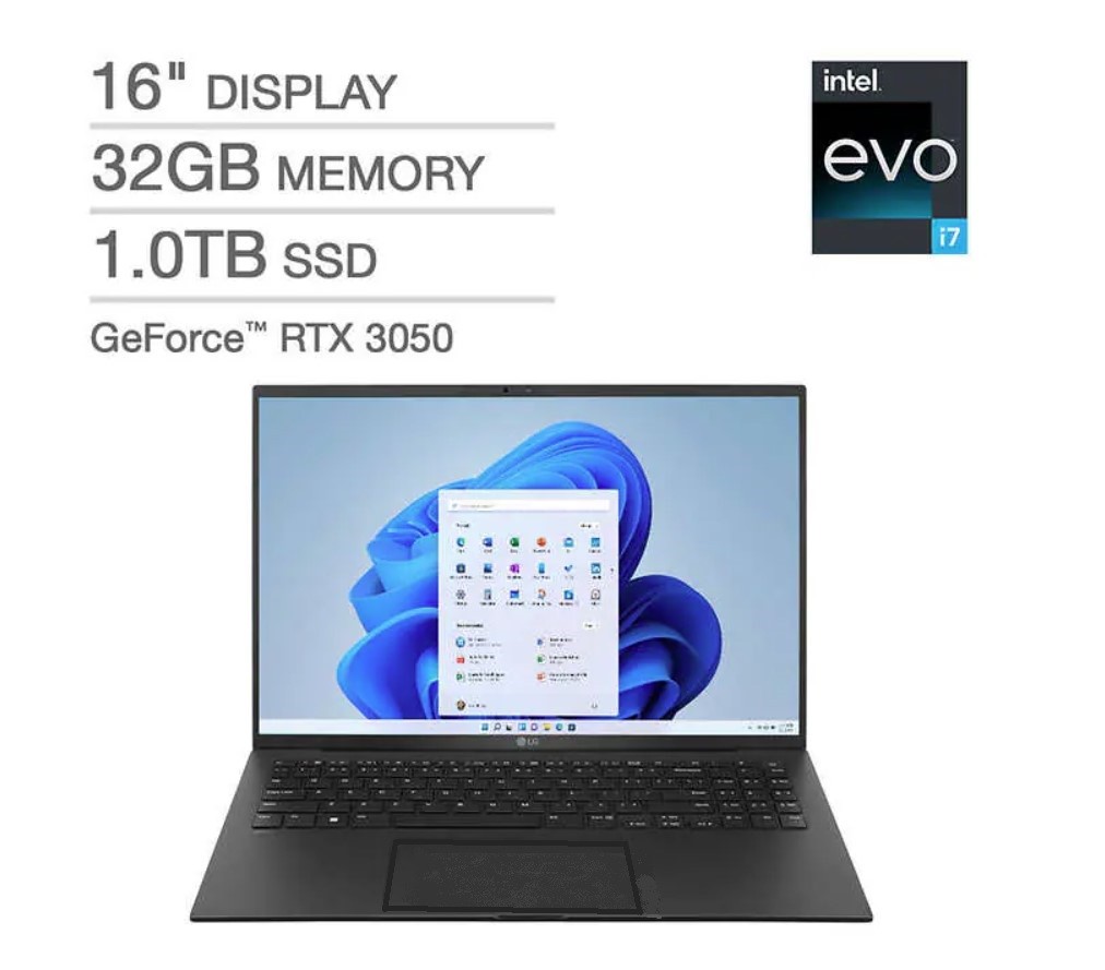 LG Gram 16Z90R 16″ 2560×1600 i7-1360P 32GB 1TB RTX 3050 W11H Laptop U