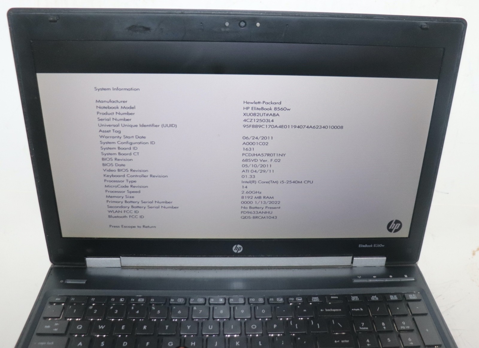 HP EliteBook 8560w|Intel Core i5@2.60 GHz|8GB RAM|500 GB HDD|Win 7 Pro|Webcam