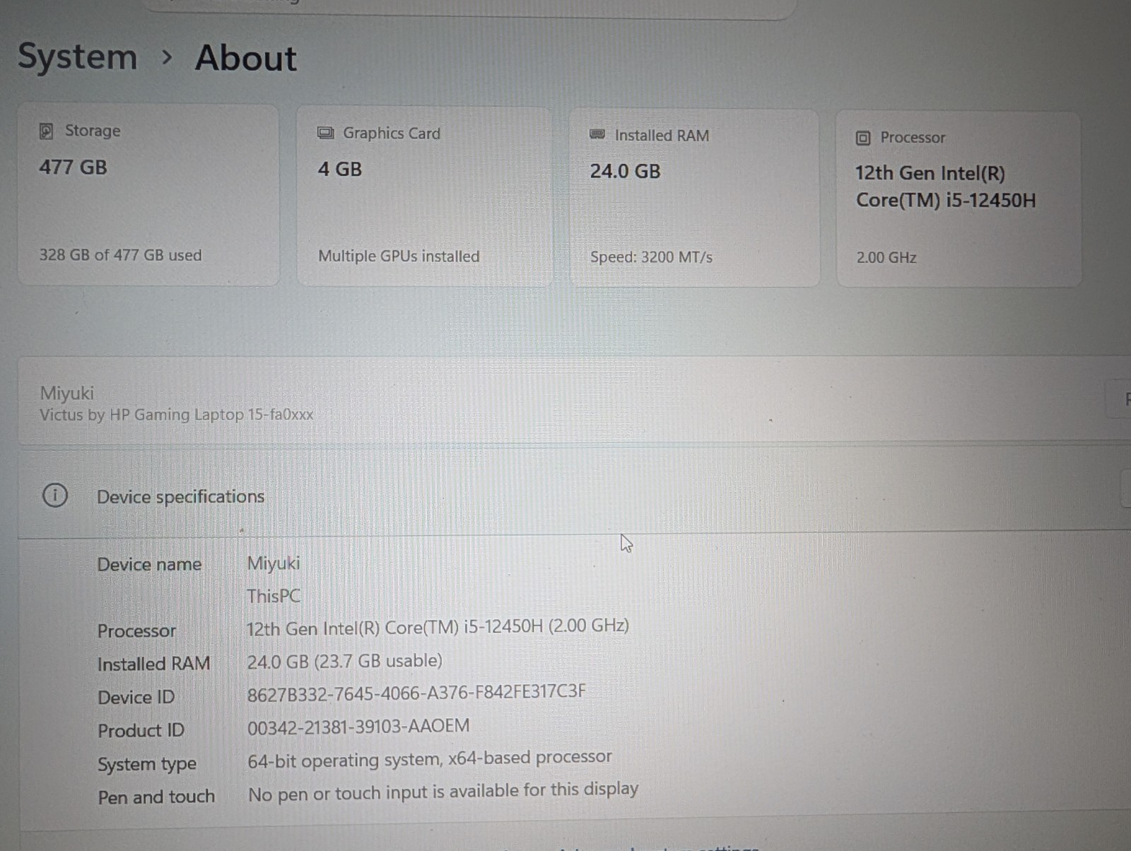 HP Victus 15.6in FHD 144Hz i5-12450H 24GB 512GB SSD RTX 3050