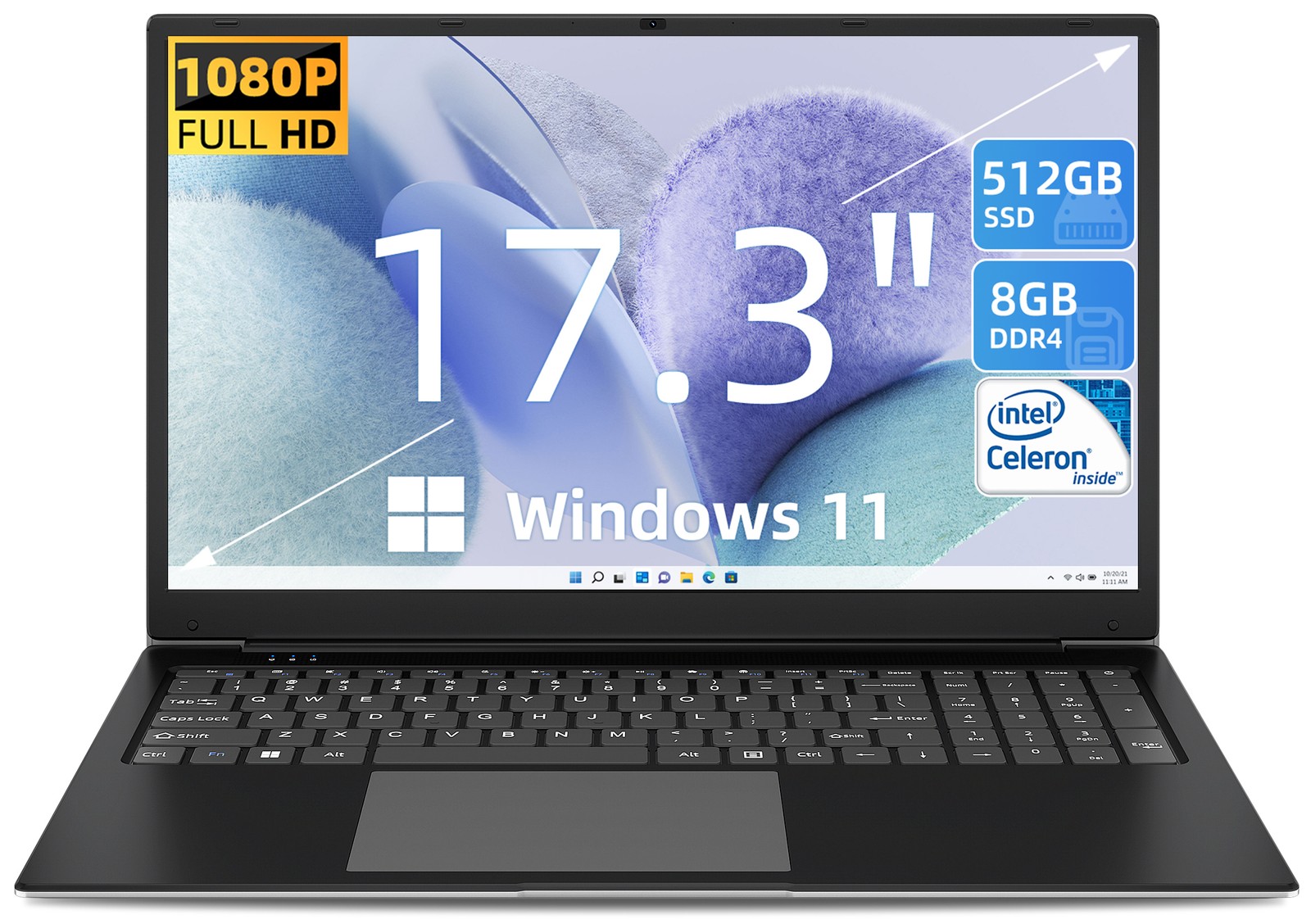 SGIN 17.3″ Laptop 8GB + 512GB Notebook IPS Full HD 2.8GHz Windows 11 WIFI